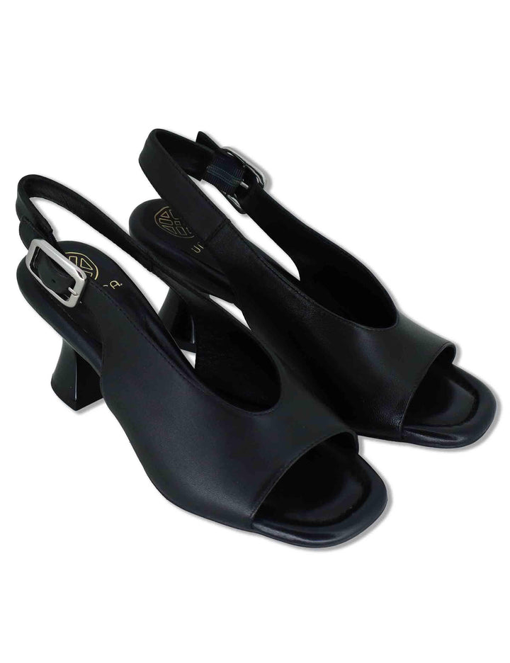Sandali slingback donna in pelle nera con tacco alto e punta quadra MIJAS NTO BLACK Unisa 