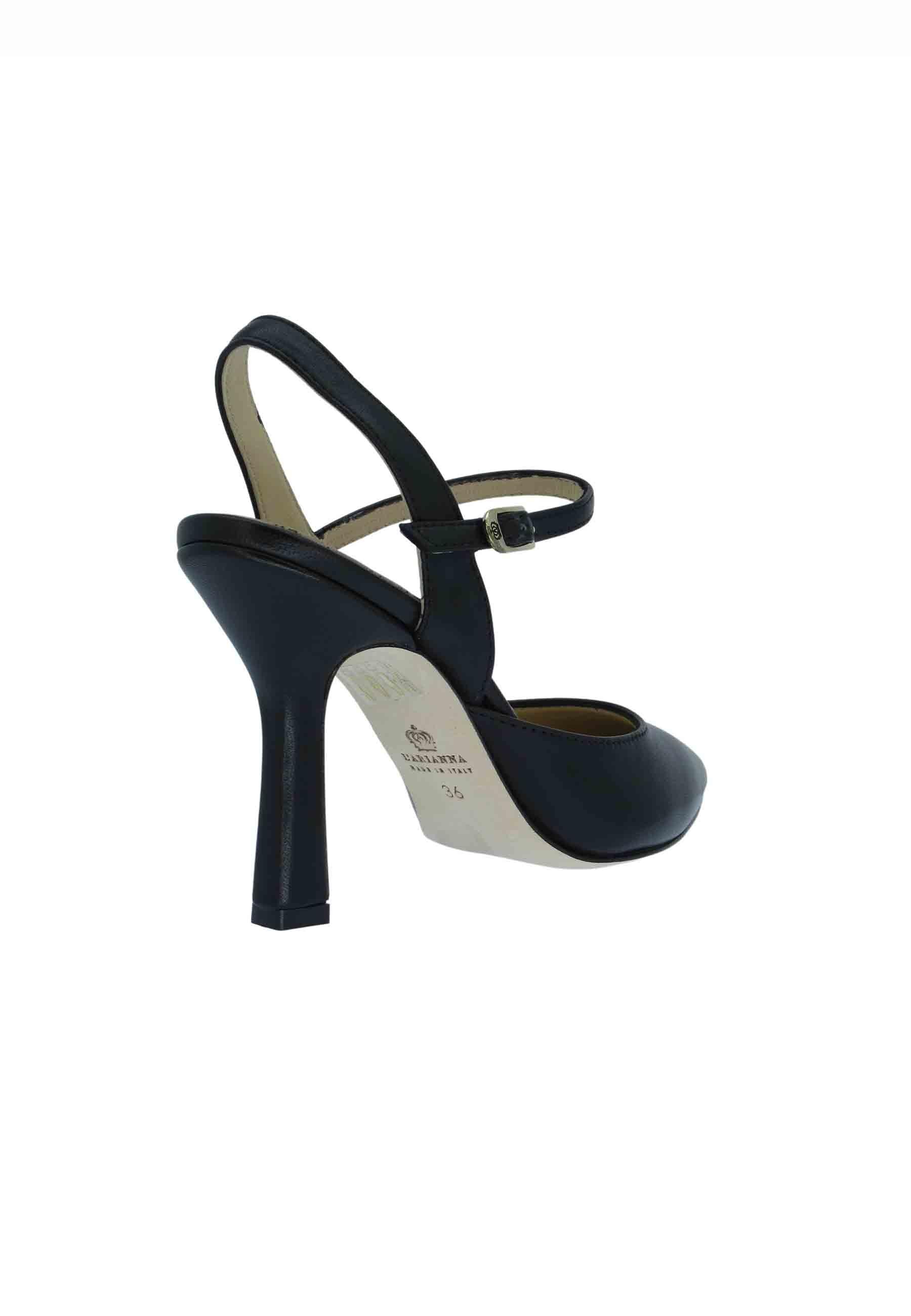 Sandali donna pelle nera tacco alto con cinturini DE1236 001 L'Arianna 