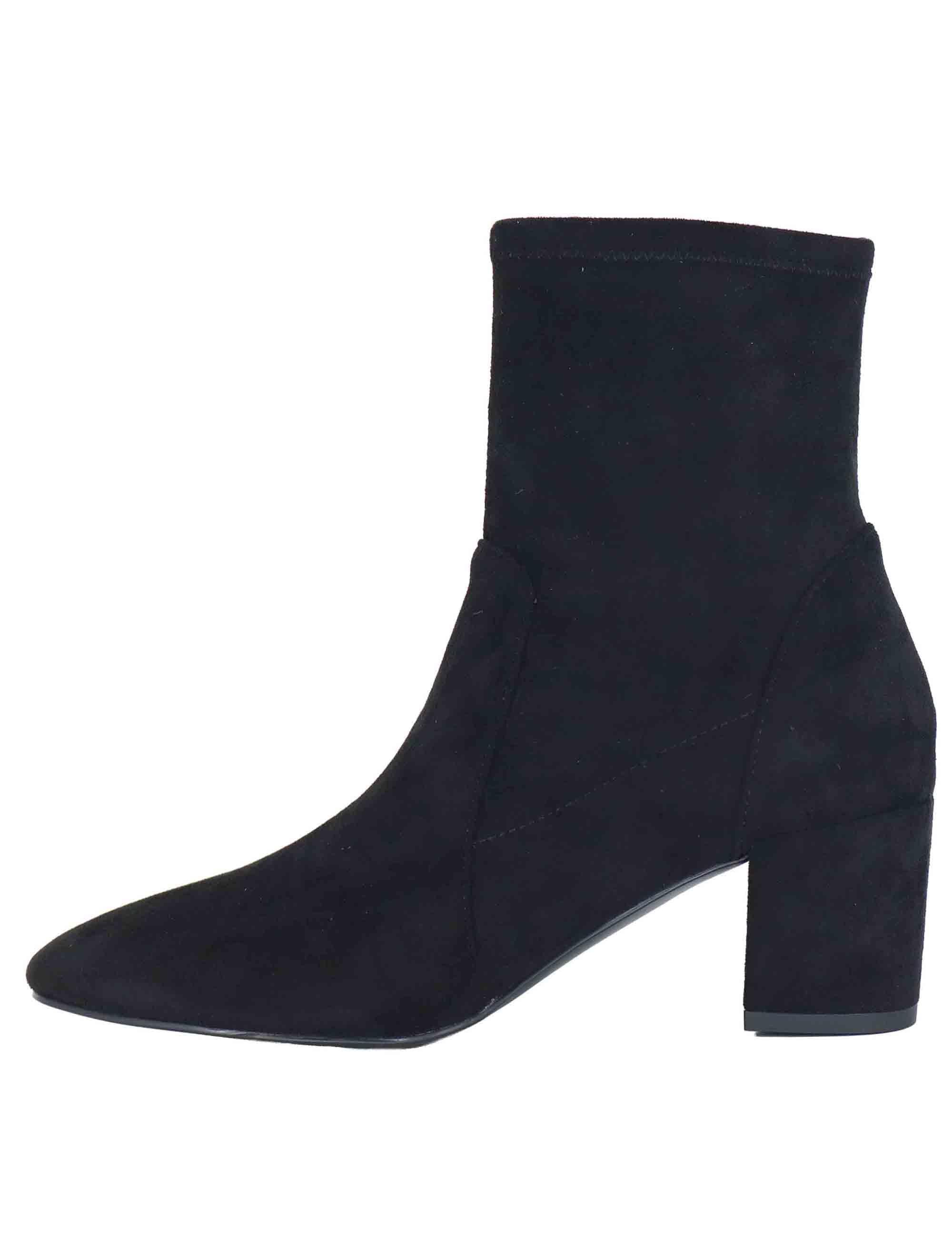 Stivaletti donna in tessuto elasticizzato nero con tacco medio 506T82VK 03 Bibi Lou 