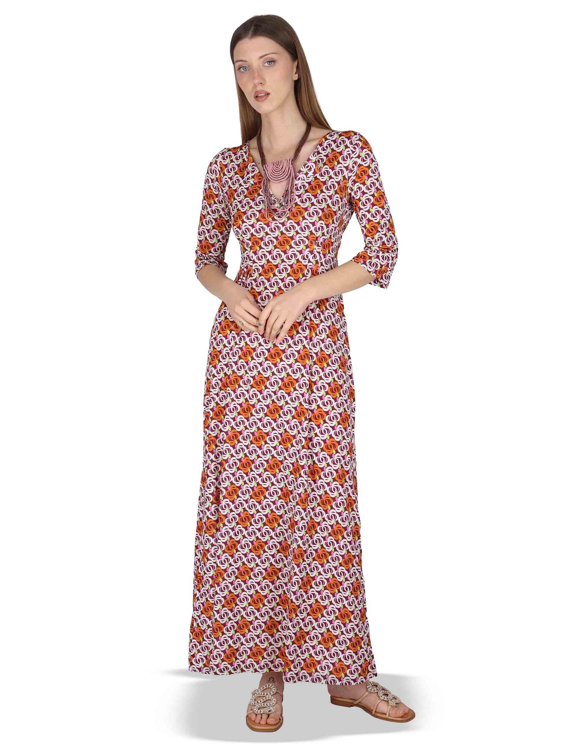 Abiti donna Long Kaftan in jersey stampa floreal bordeaux JFAAB0001-E2637-1246 4235 Justmine 