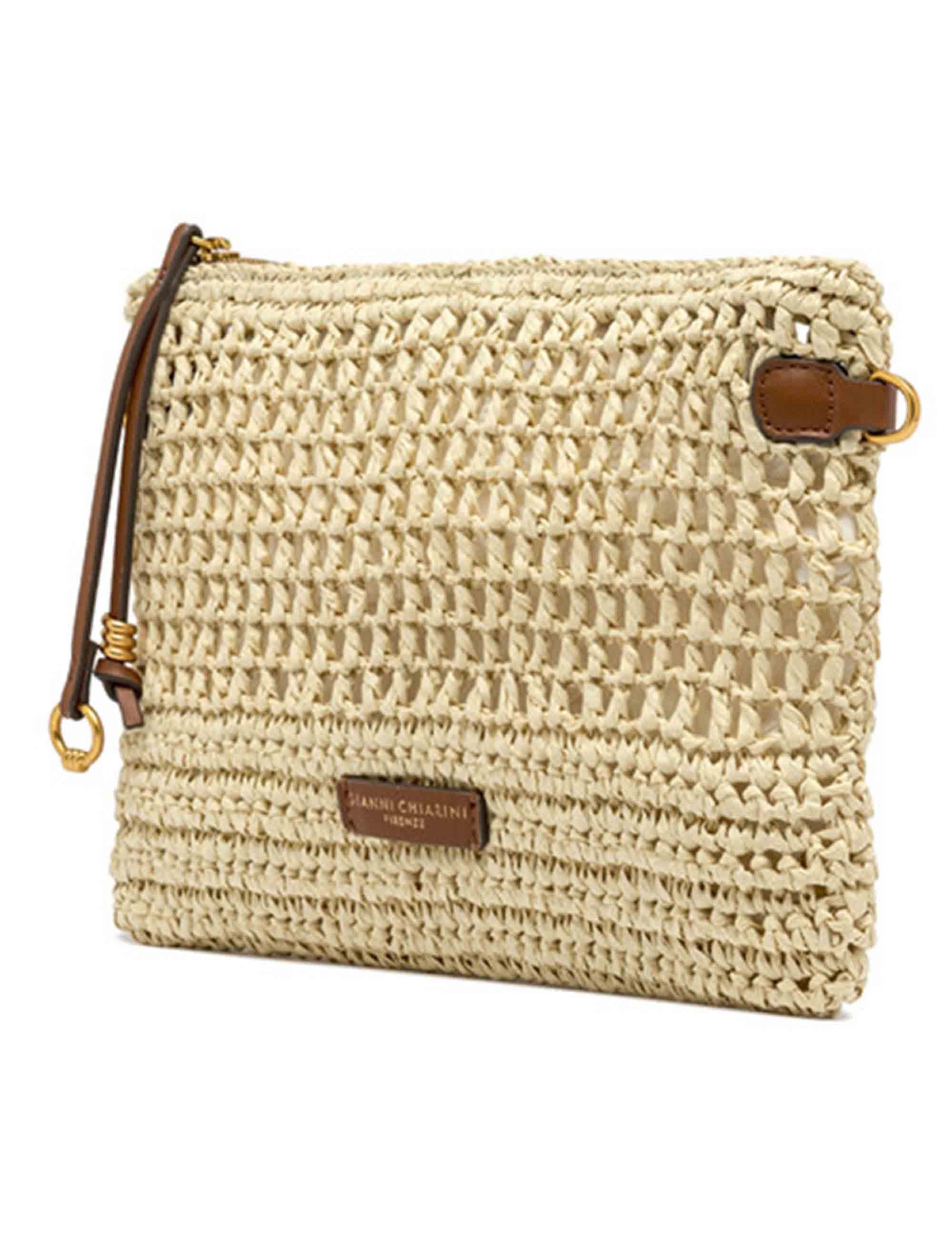 Borse donna Nefeli in rafia naturale con tracolla in pelle in tono removibile BS11950 COMM STR-CRCH 850 Gianni Chiarini 