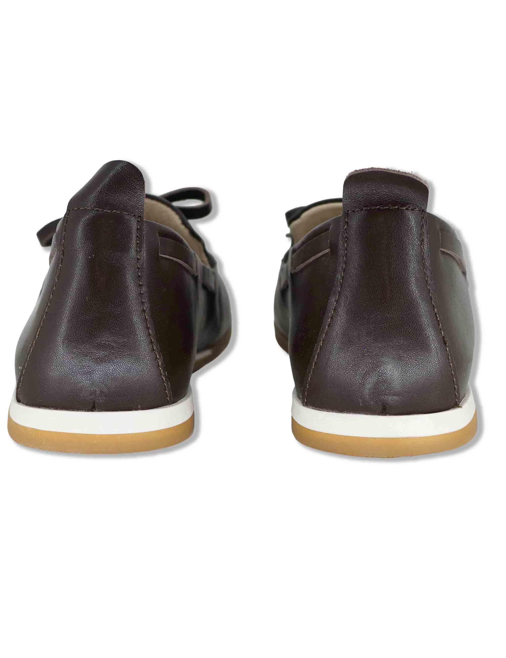 Mocassini donna in pelle marrone con fiocchetti e suola bassa in gomma SP60109 014 Spatarella 