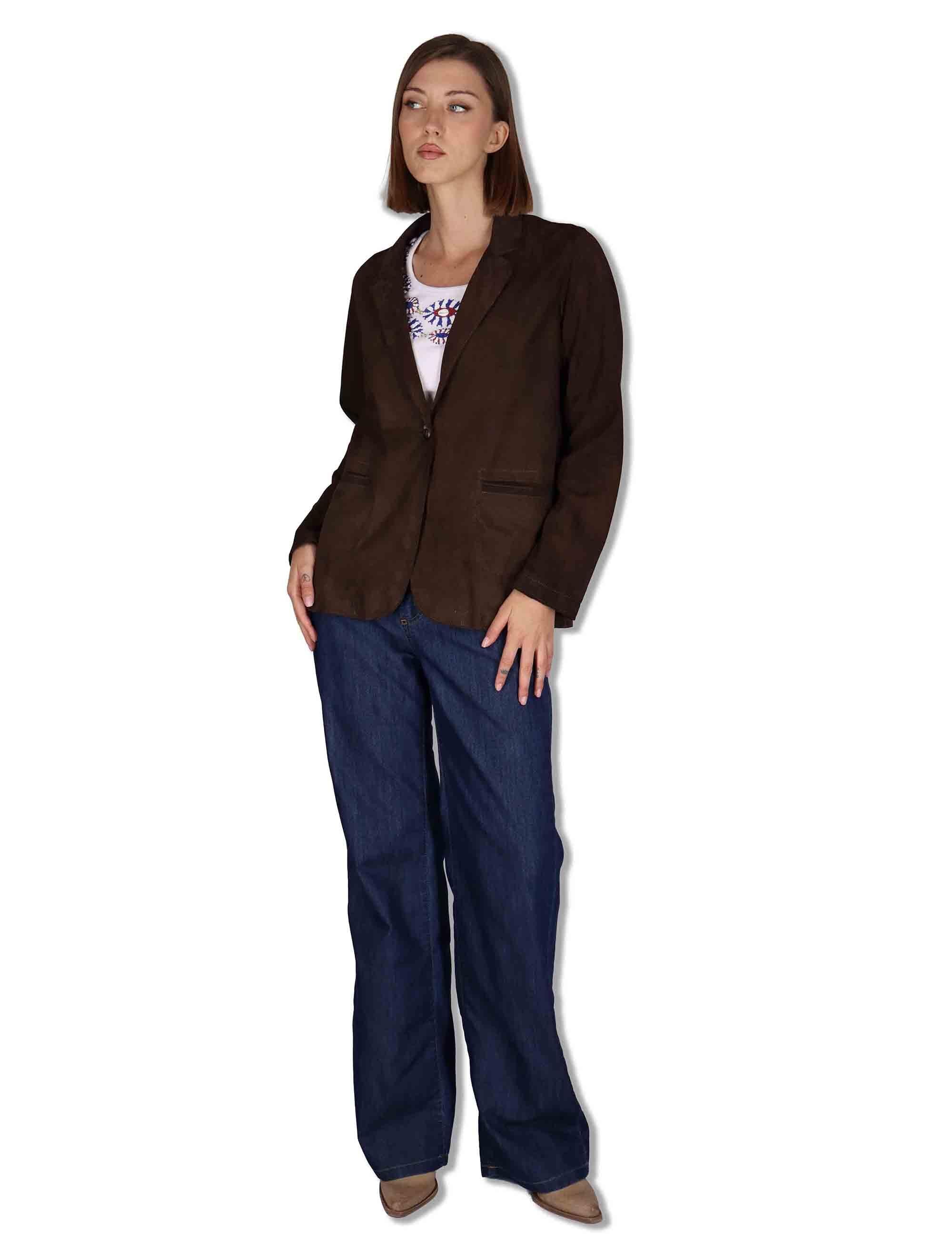 Giacche donna in camoscio testa di moro un bottone SP2375 014 Spatarella 