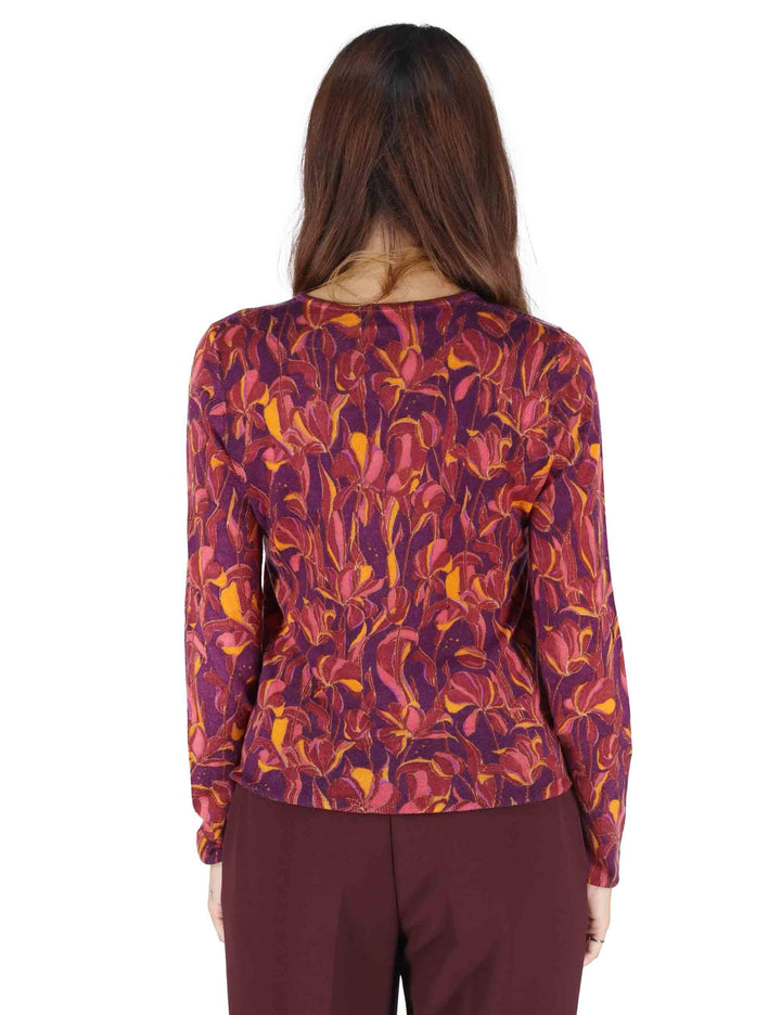 Cardigan donna Printed Knit in lana bordeaux a fantasia JN355178200 A3359 Maliparmi 