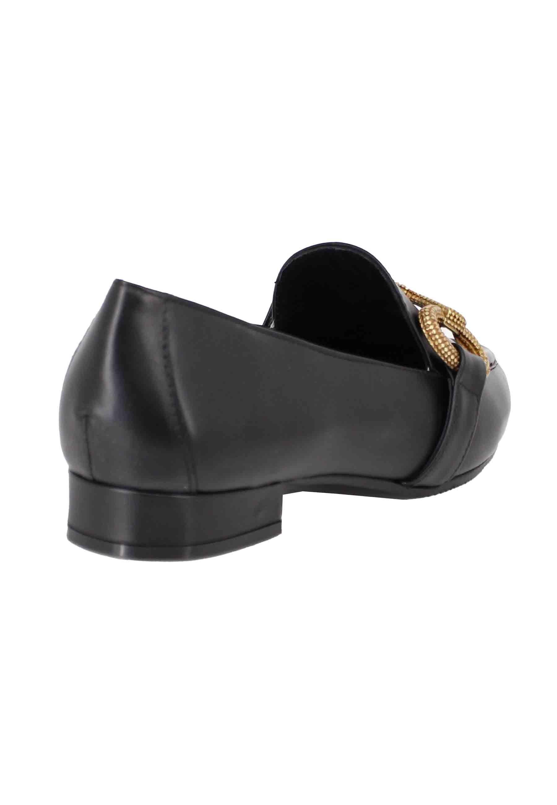 Mocassini donna in pelle nera tacco basso con morsetto e punta a punta SP182 001 Spatarella 