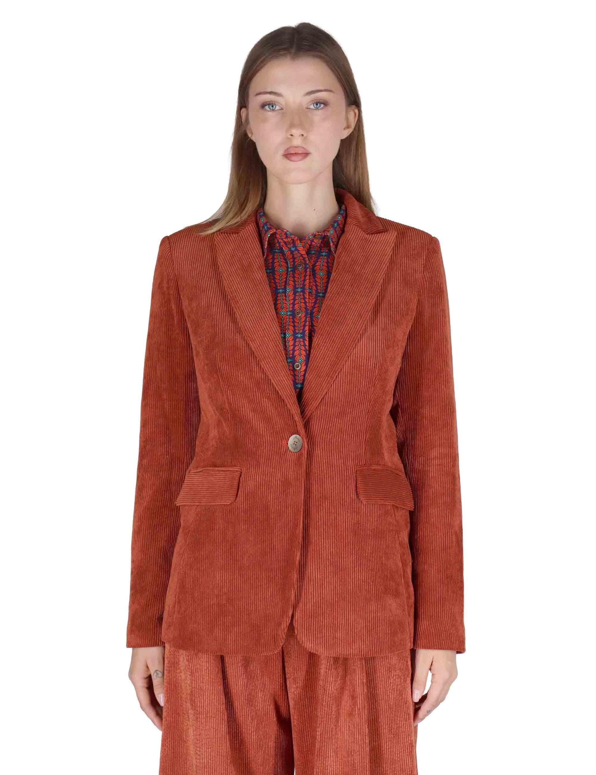 Giacche donna monopetto in velluto aragosta con bottone gioiello JABGA0025-F1240 2207 Justmine 