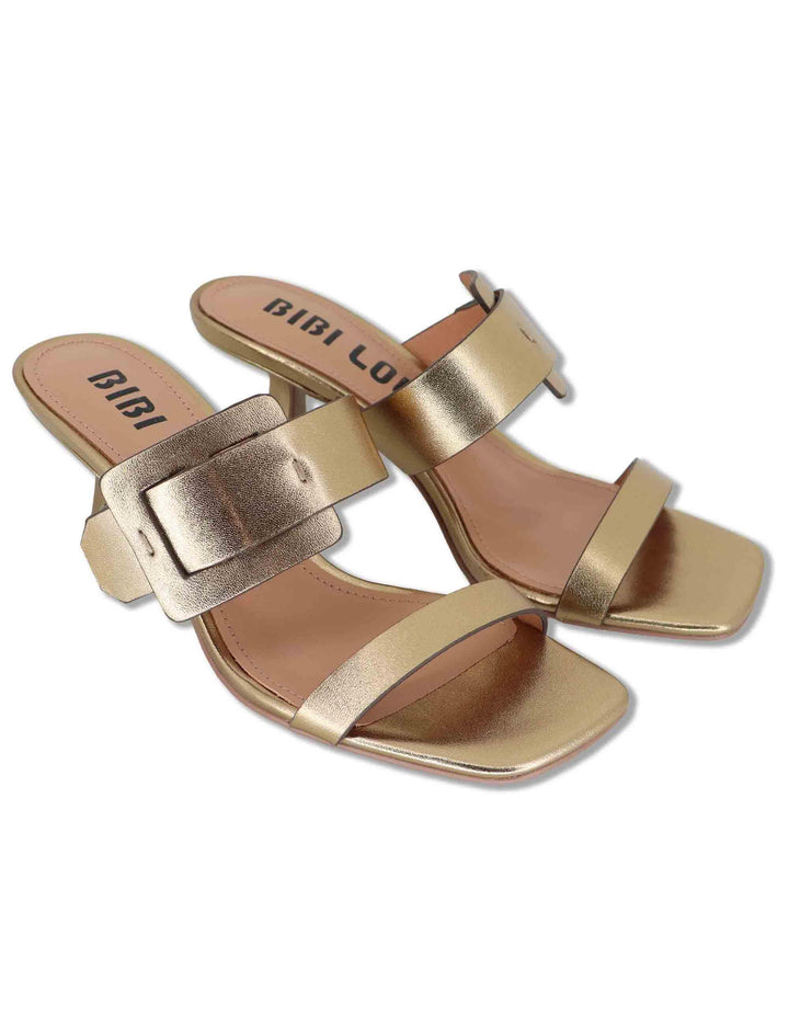 Sandali donna in pelle laminata bronzo con fibbia laterale e tacco medio Altair 662Z10VK 06-BRONCE Bibi Lou 