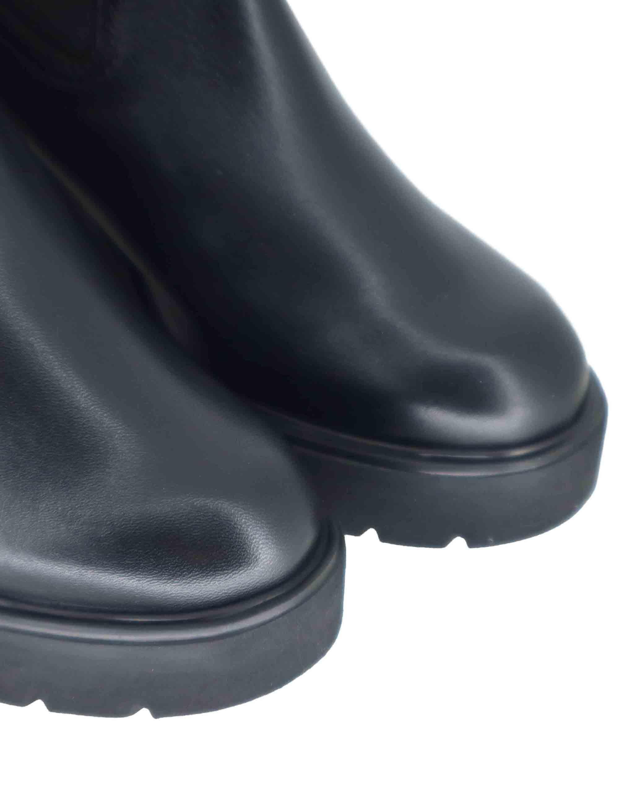 Stivaletti donna in pelle nera con suola alta in gomma KLINO STT BLACK Unisa 