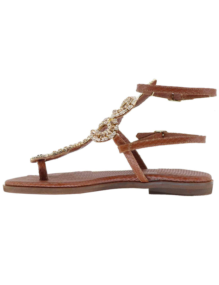Sandali flat donna in pelle cuoio con serpente in strass U41006251362 625 Tsakiris Mallas 