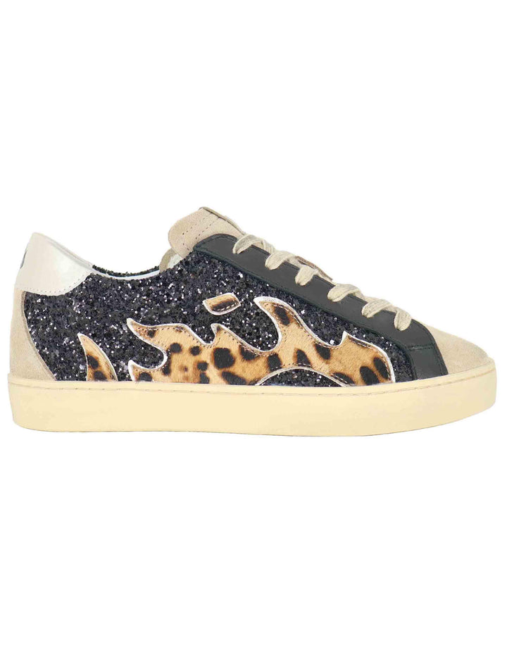 Sneakers donna in glitter nero con logo animalier D0058S05 03 Gamin 