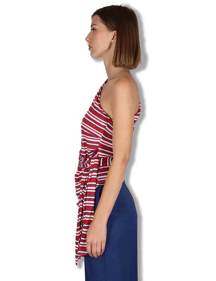 Top donna Summer Stripes in cotone blu e rosso con fusciacca JP556070676 82B30 Maliparmi 