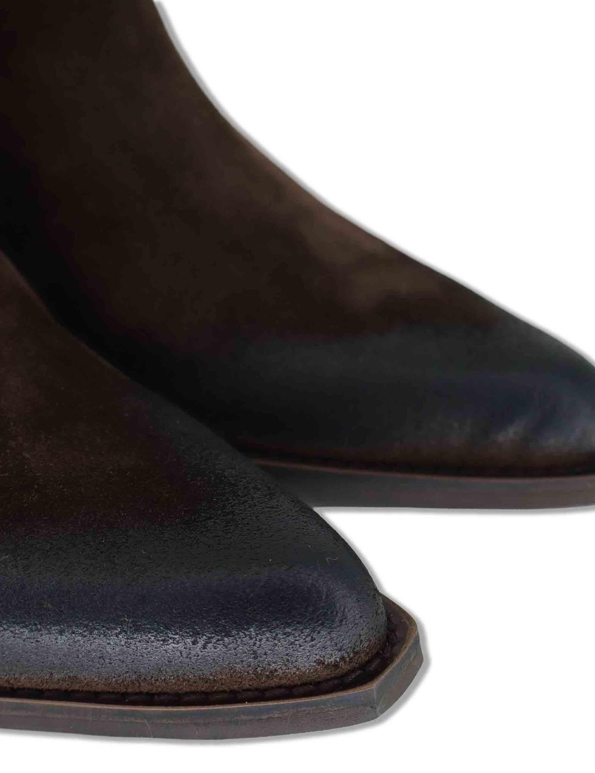 Stivaletti texani donna in camoscio marrone vintage tacco medio GOLD105 014 Tattoo 