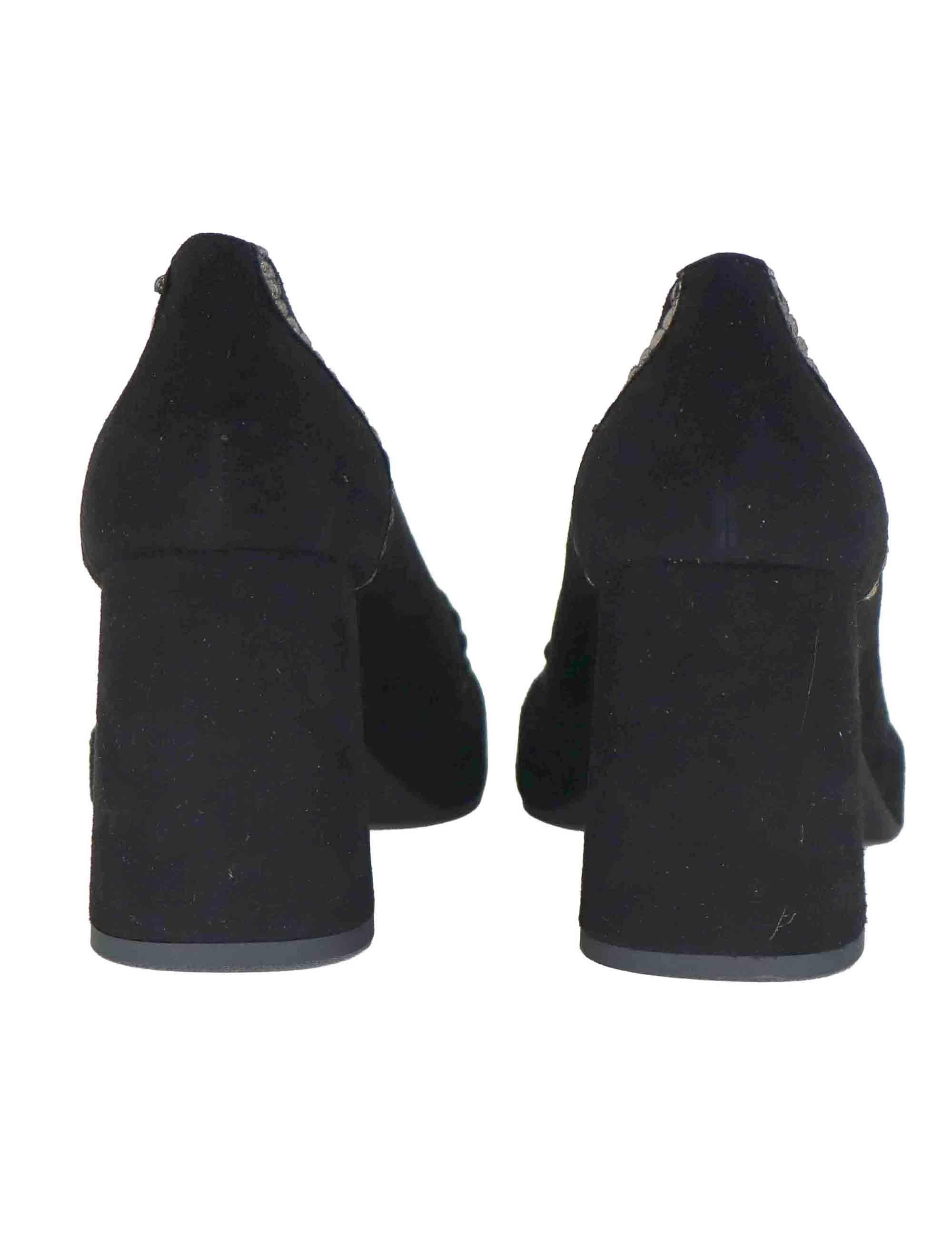 Decollete donna in camoscio nero con cinturino e tacco alto 9619Z 001 Les Venues 