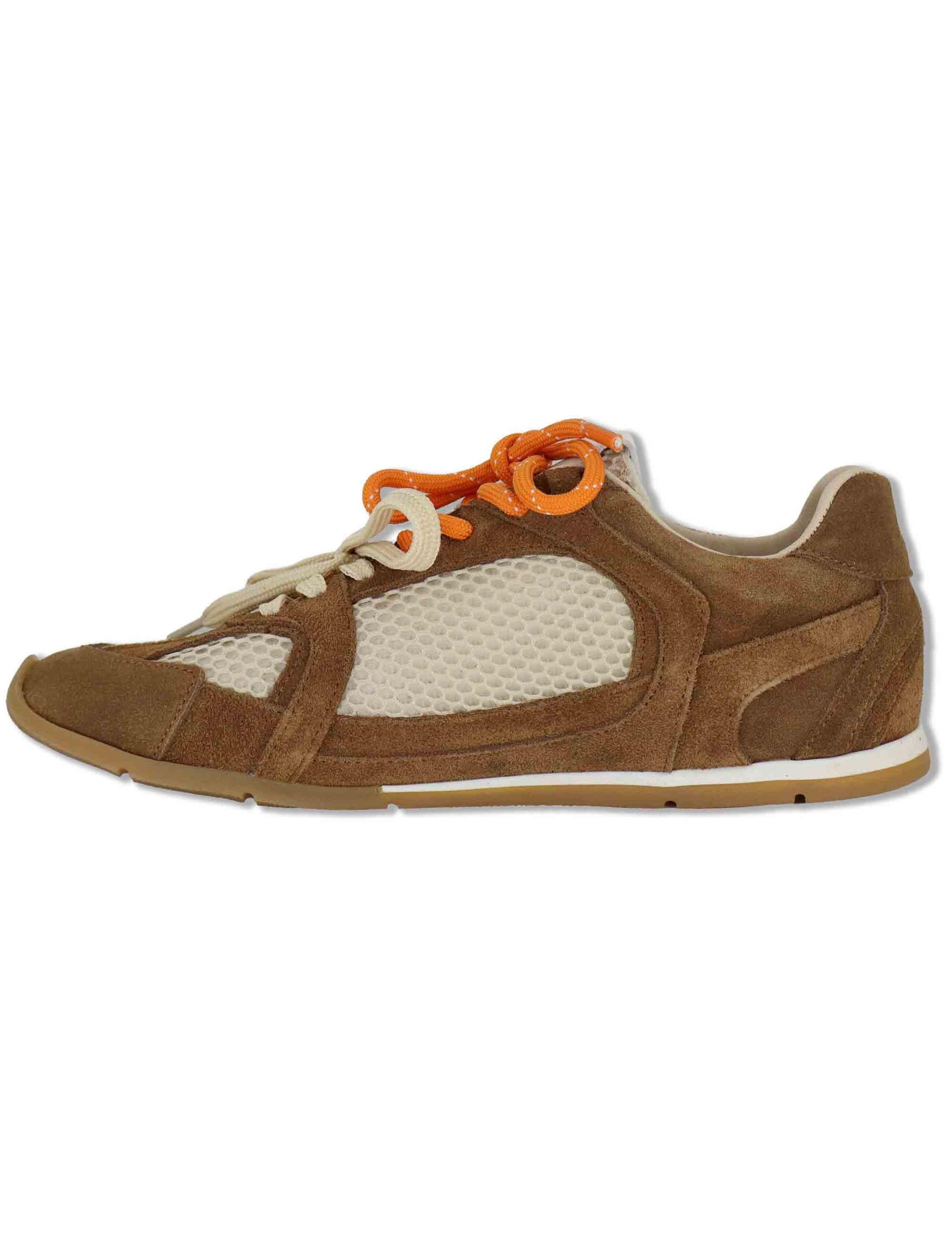 Sneakers donna in camoscio avorio e tessuto con suola bassa in gomma SP60133 200 Spatarella 