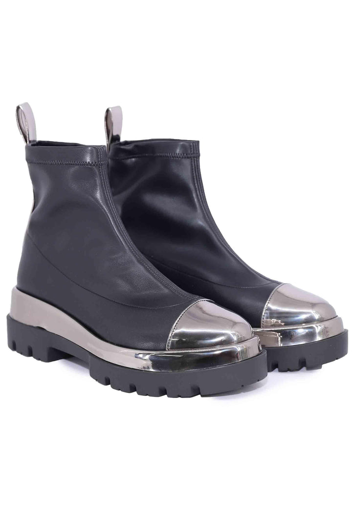 Stivaletti donna in ecopelle nera con riporti in pelle argento 394W3 003 Le Babe 