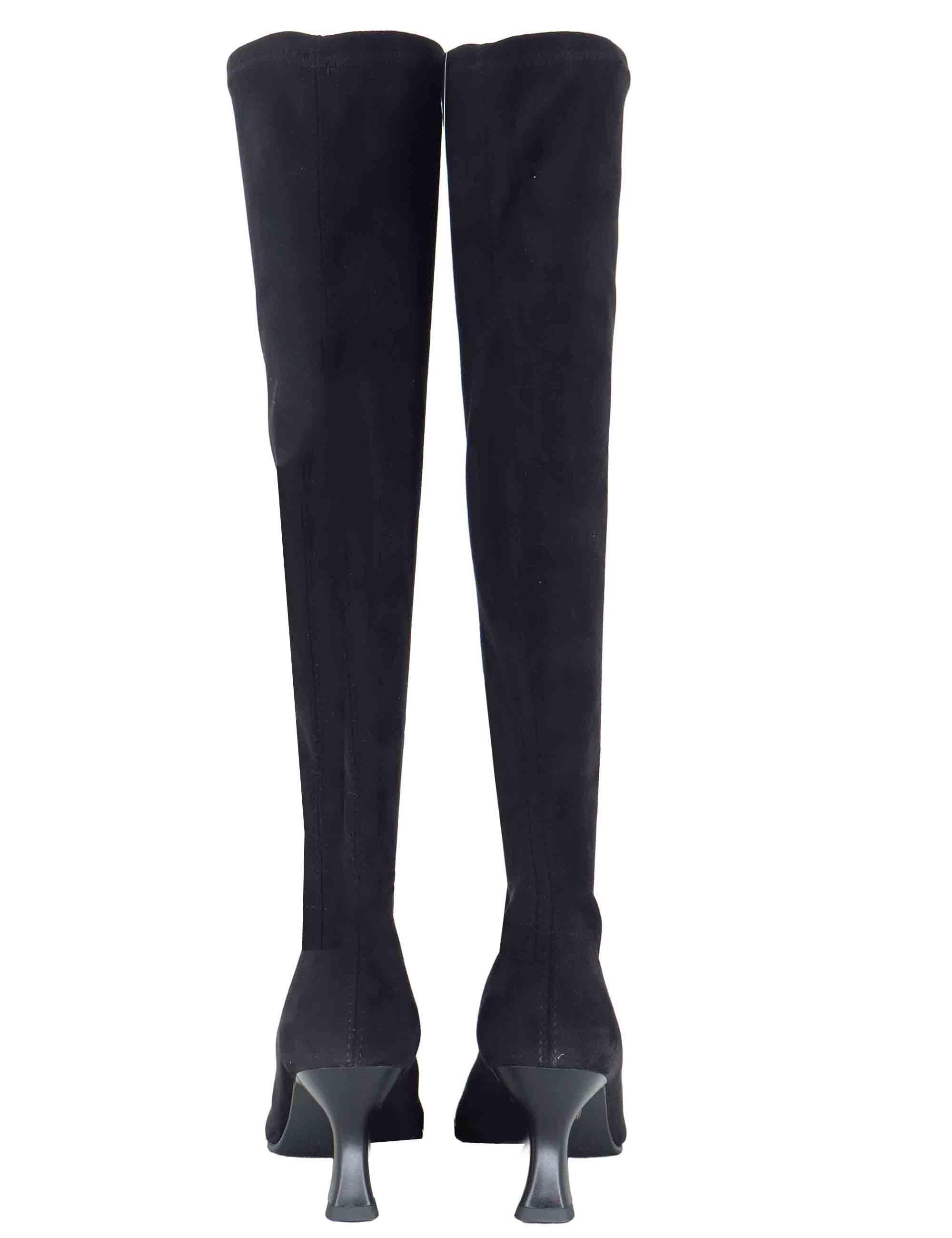 Stivali donna in tessuto elasticizzato nero con tacco alto e punta a punta 78043-AE 05 Miss Elastic 