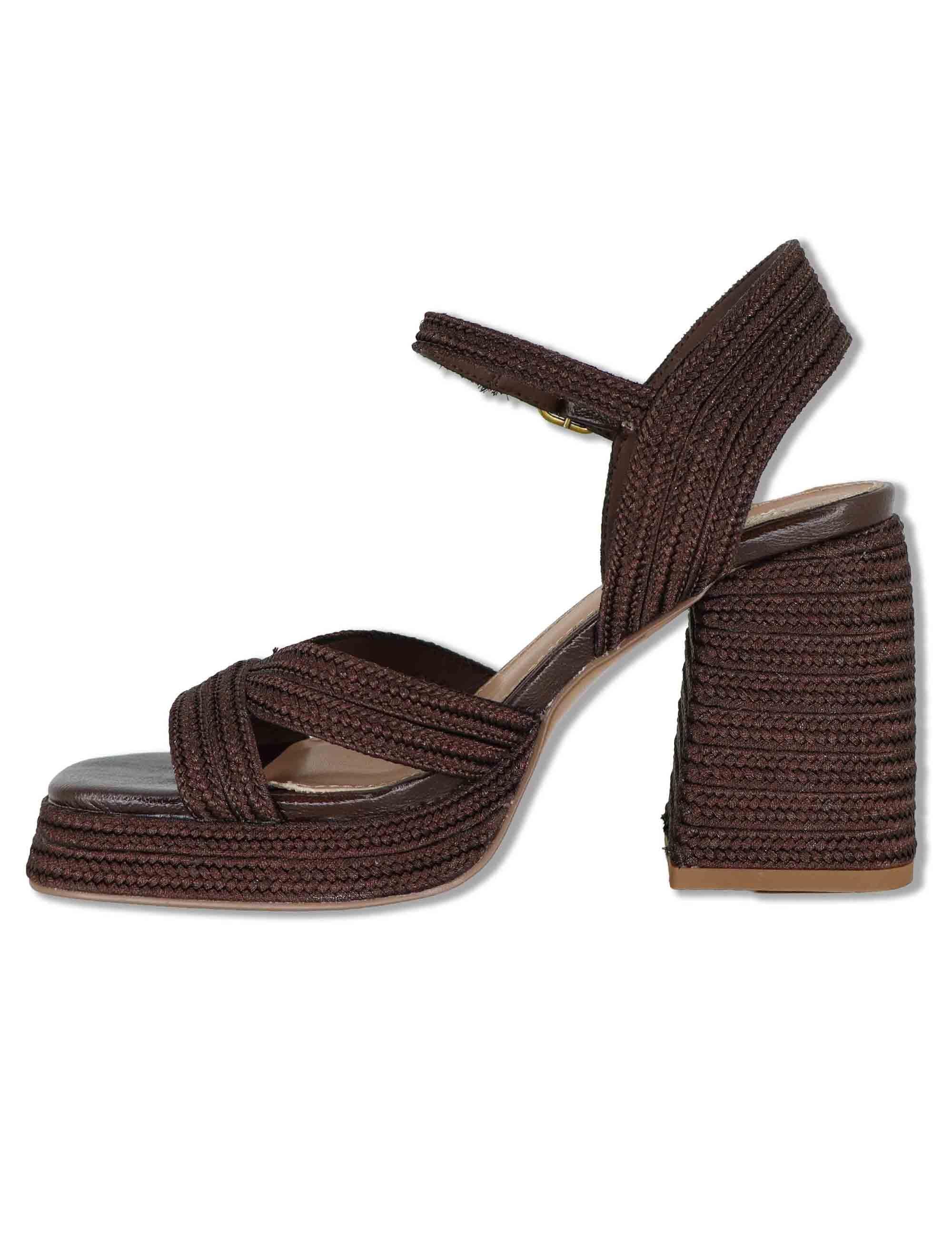 Sandali donna in rafia marrone con cinturino tacco alto e plateau W4700020 5501 Exe 