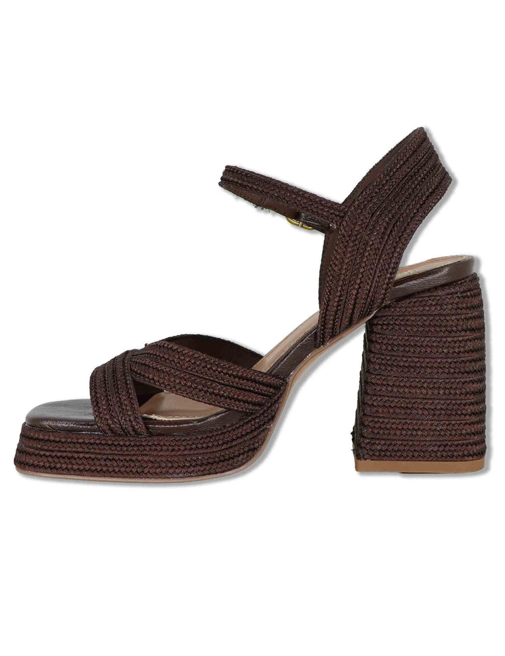 Sandali donna in rafia marrone con cinturino tacco alto e plateau W4700020 5501 Exe 