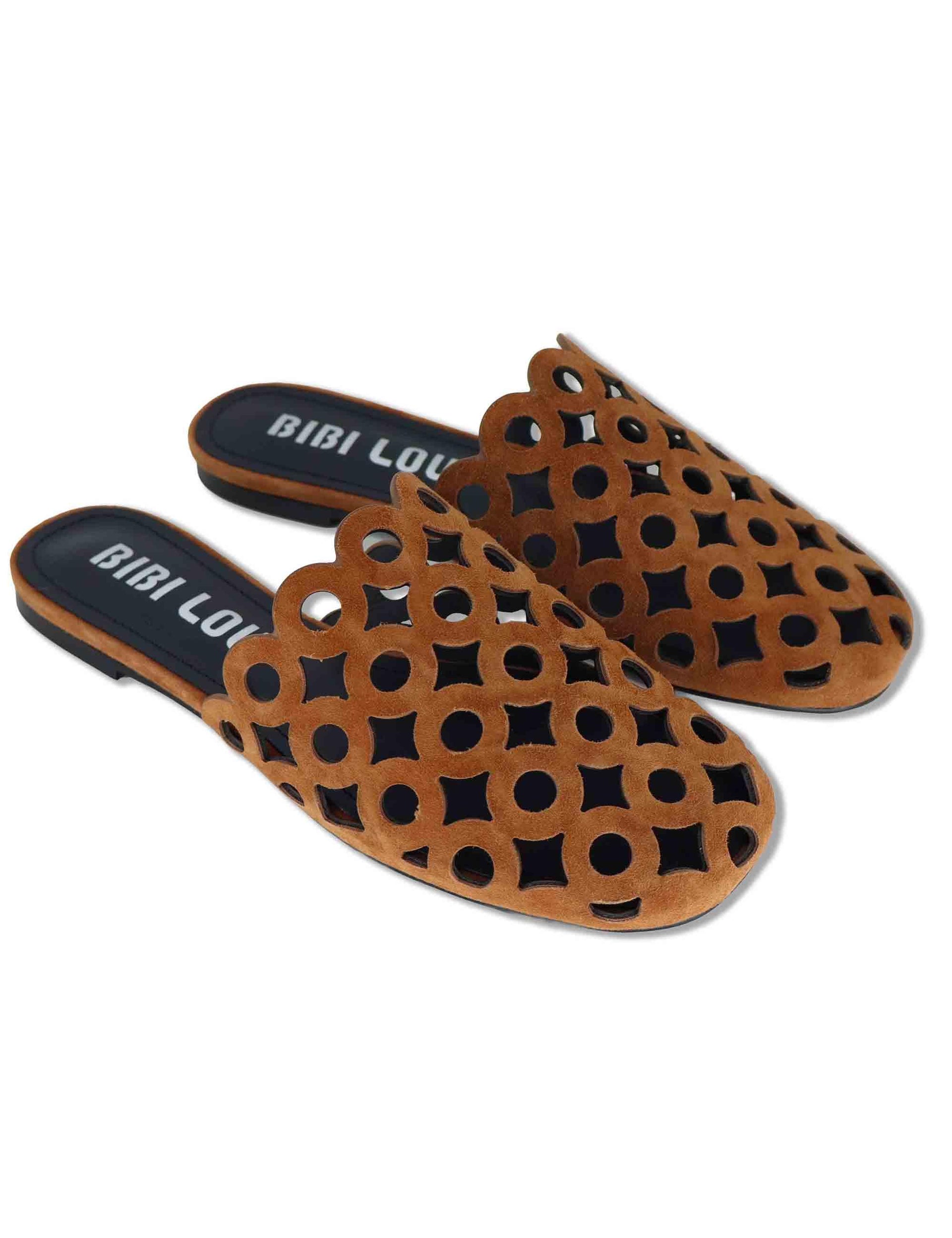 Sabot donna in camoscio cuoio forato tacco basso Oribu 629Z30VK 92-CUERO Bibi Lou 