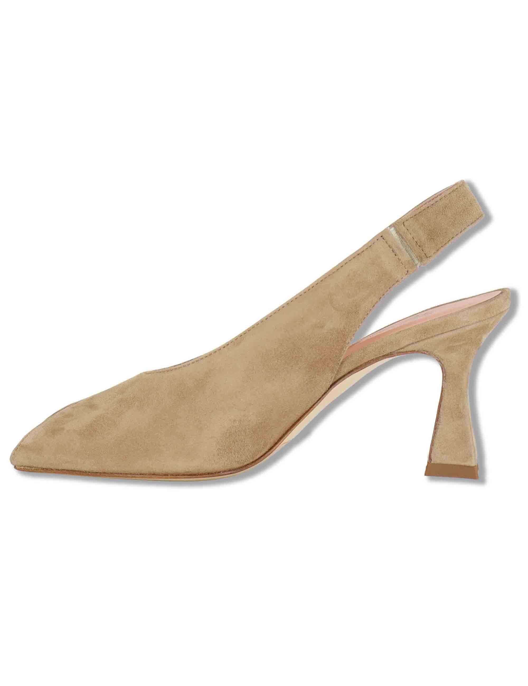 Sandali slingback donna in camoscio beige tacco alto SP2500 014 Spatarella 