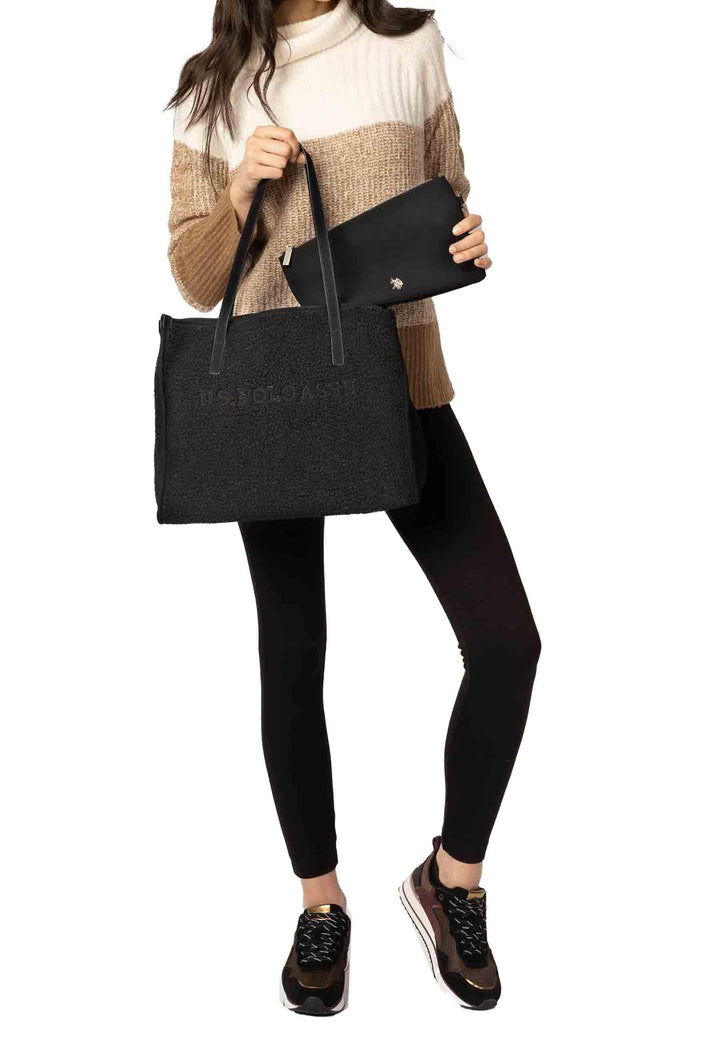 Borsa donna tote a spalla in teddy nero Sussex Shopping BIUZB6244WZ C005 U.S. Polo Assn. 