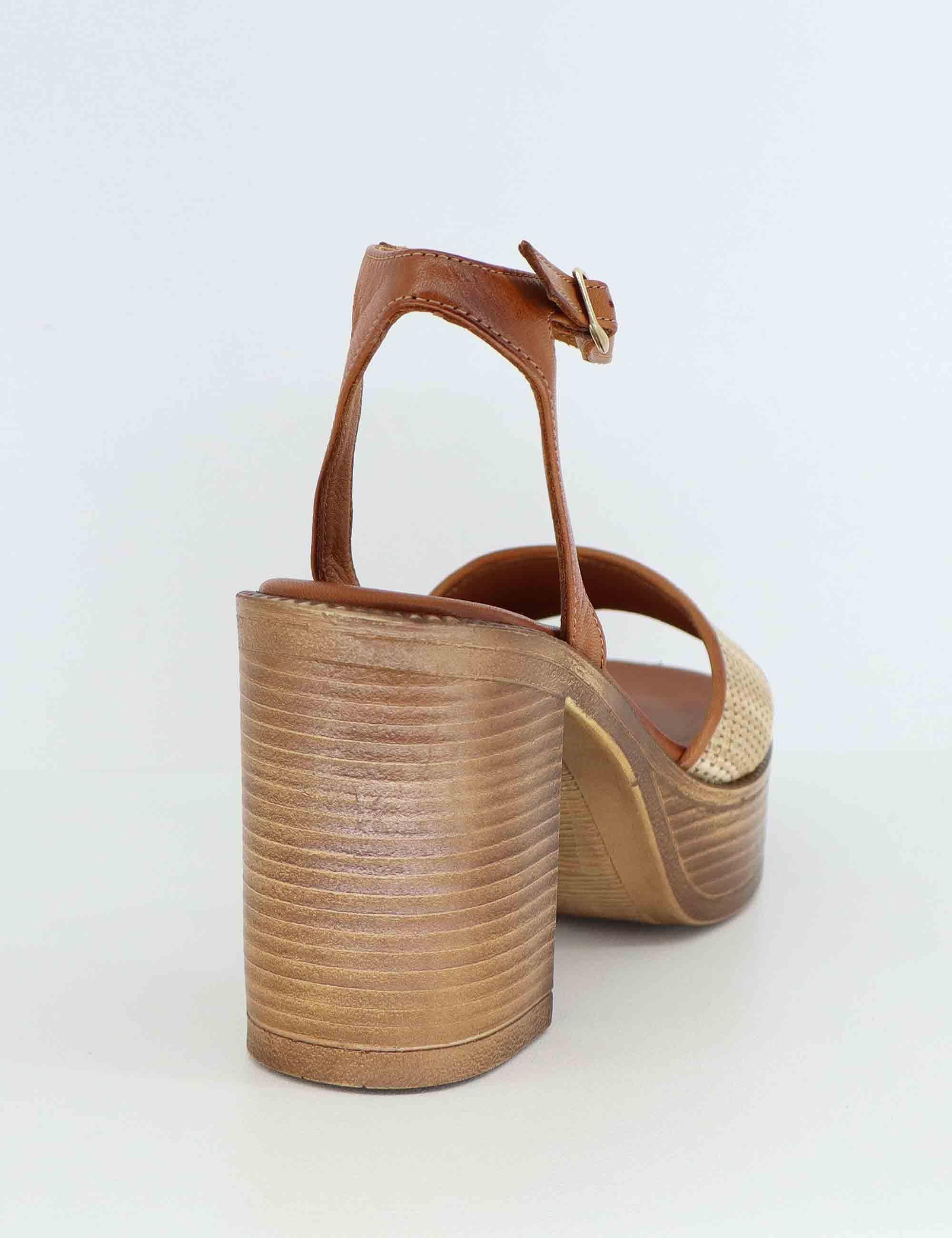 Sandali donna in pelle cuoio con tacco alto e plateau U41007755284 775 Tsakiris Mallas 