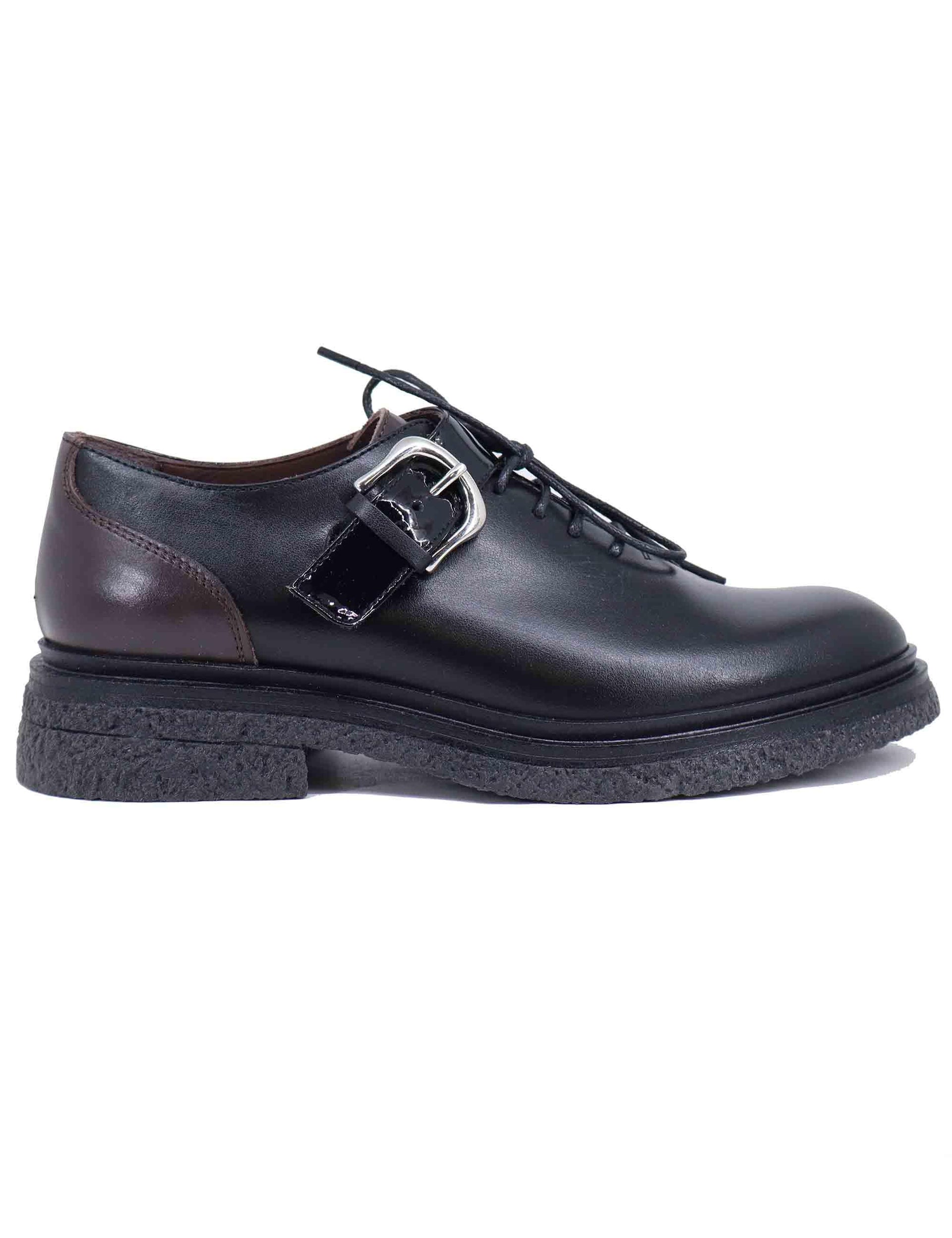 Stringate donna in pelle nera con fibbia argento A200-1 001 Le Bohemien 