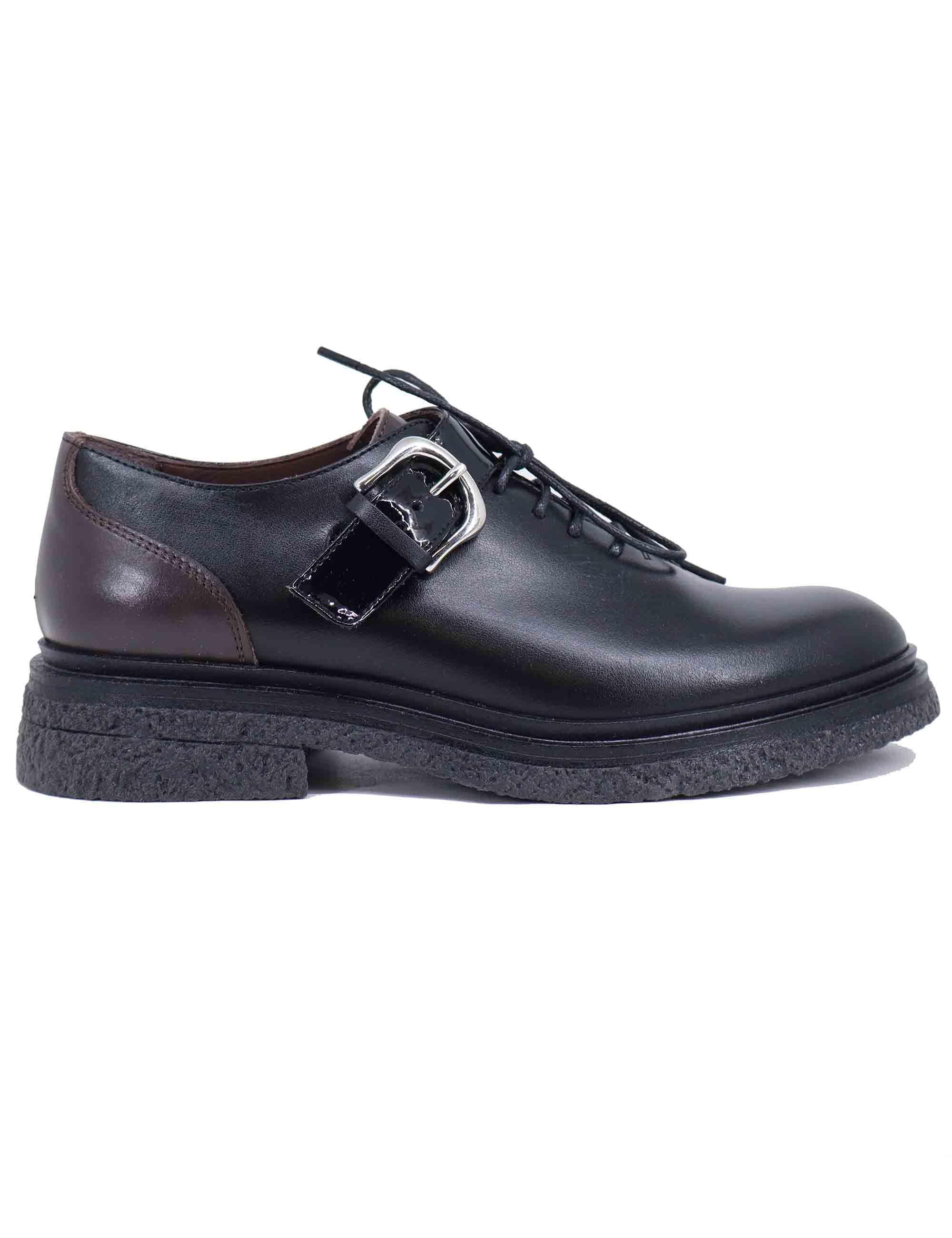 Stringate donna in pelle nera con fibbia argento A200-1 001 Le Bohemien 