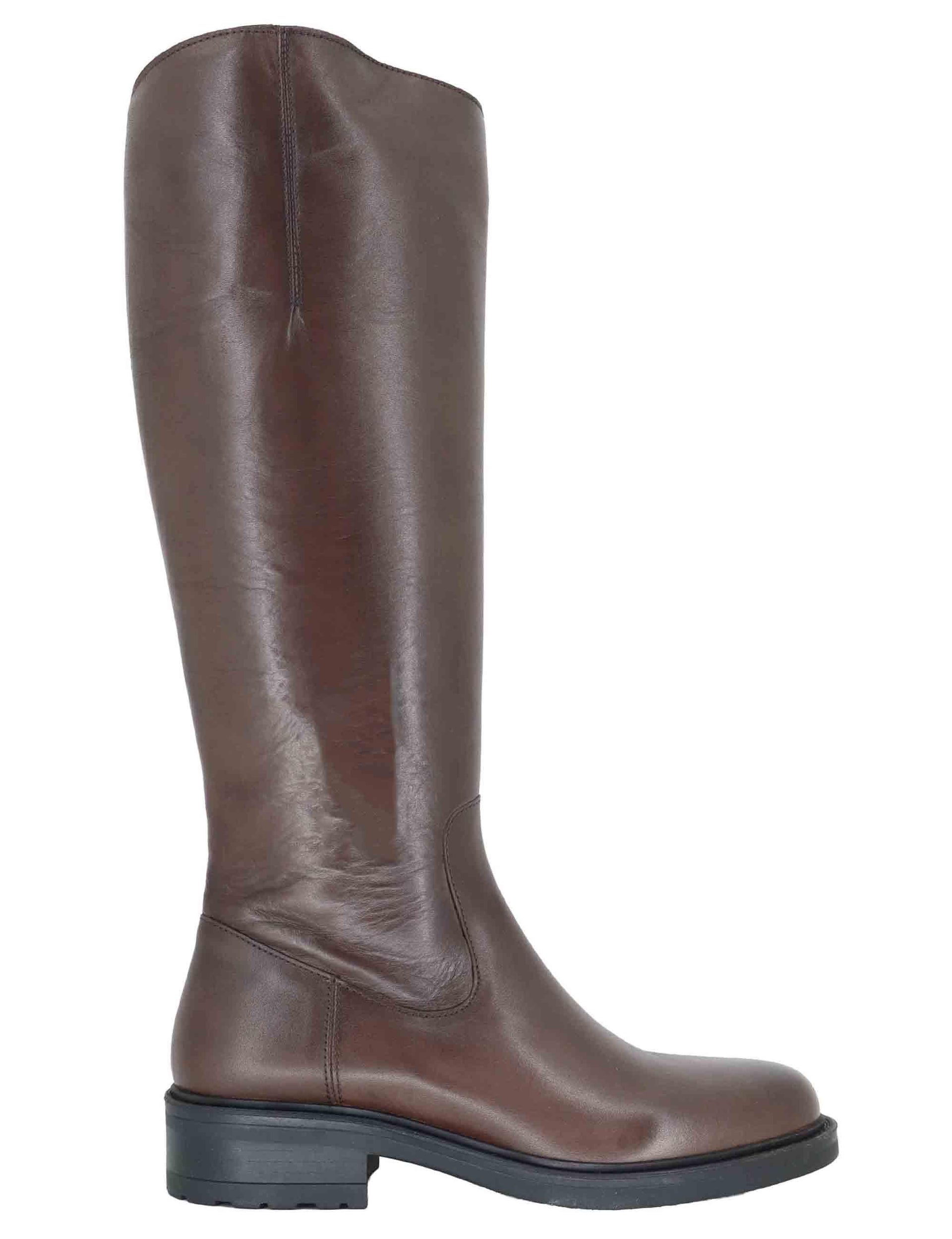 Stivali donna in pelle marrone con tacco basso e zip laterale SP56212 014 Spatarella 