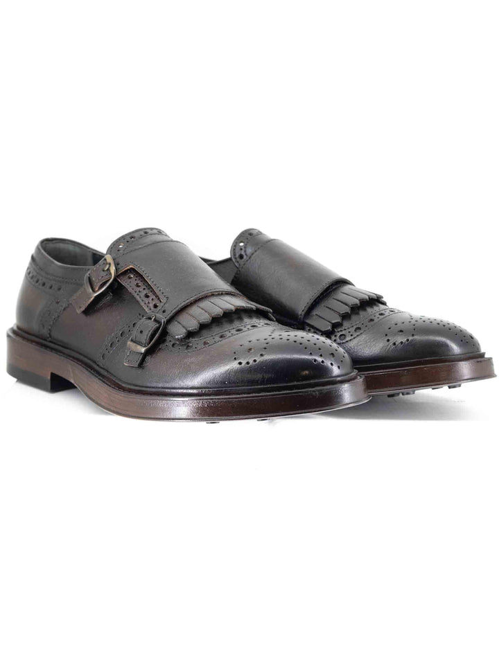 Mocassini uomo in pelle marrone con doppia fibbia e frange SP4001 014 Spatarella 