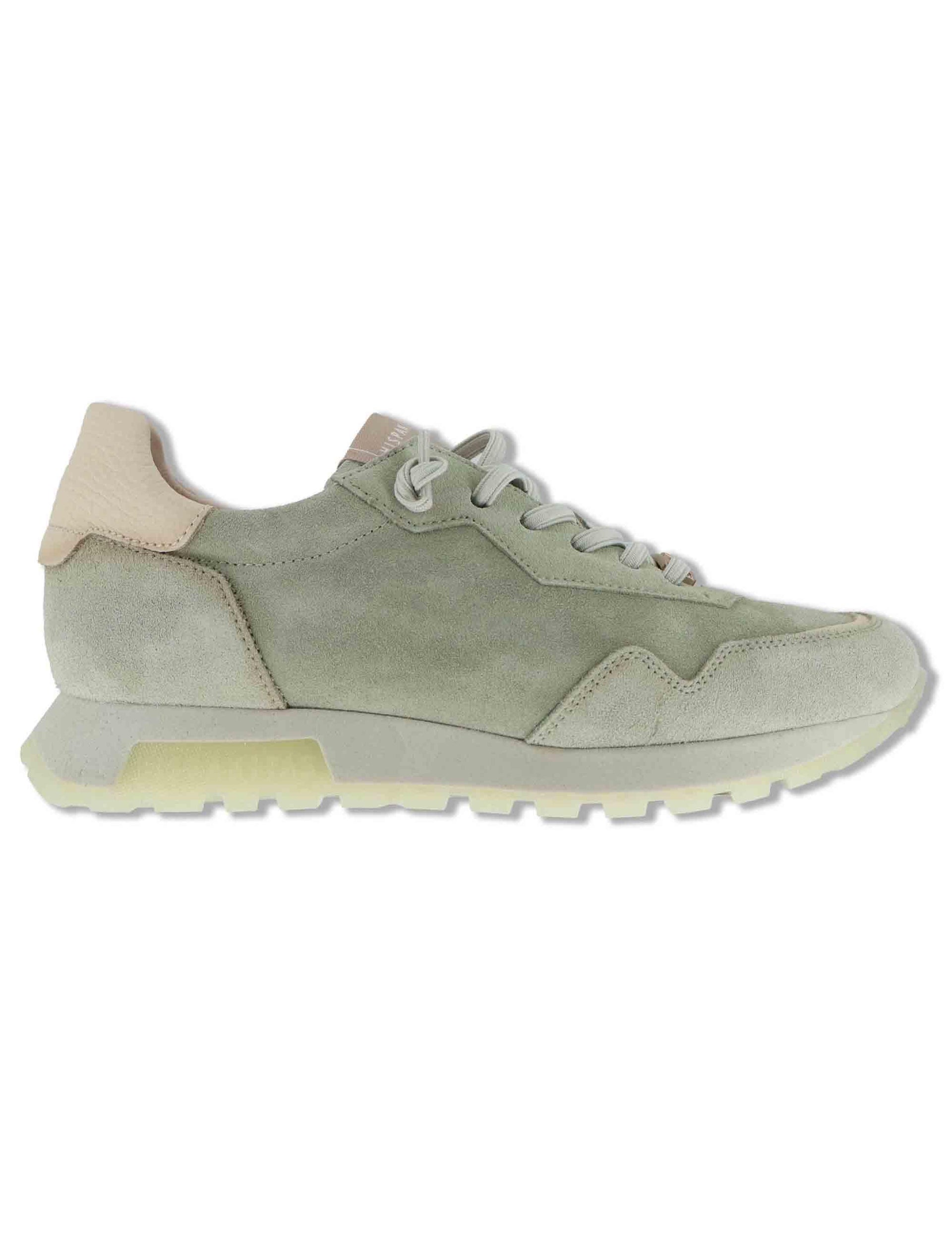 Sneakers donna in camsocio verde con riporti in pelle naturale HV264847 ALGA Hispanitas 