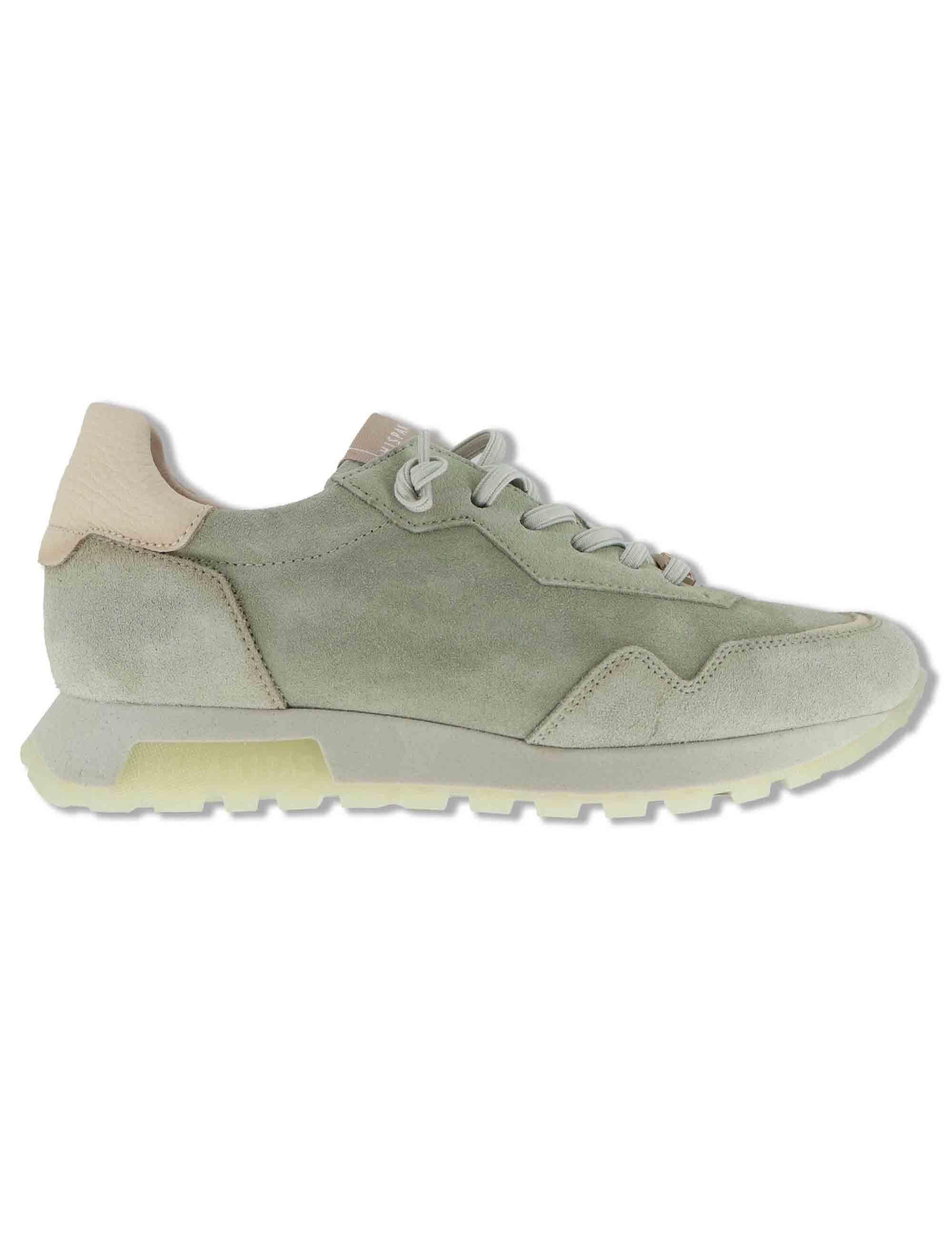 Sneakers donna in camsocio verde con riporti in pelle naturale HV264847 ALGA Hispanitas 