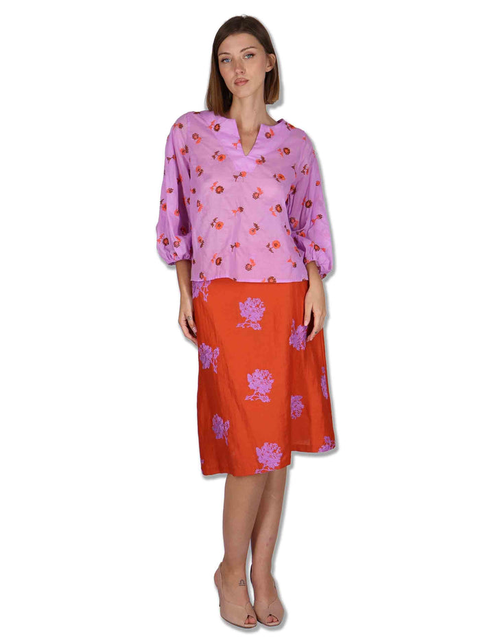 Gonne donna in misto lino rosso con decorazioni floreali JABGO0001-F1452-1232 2520 Justmine 