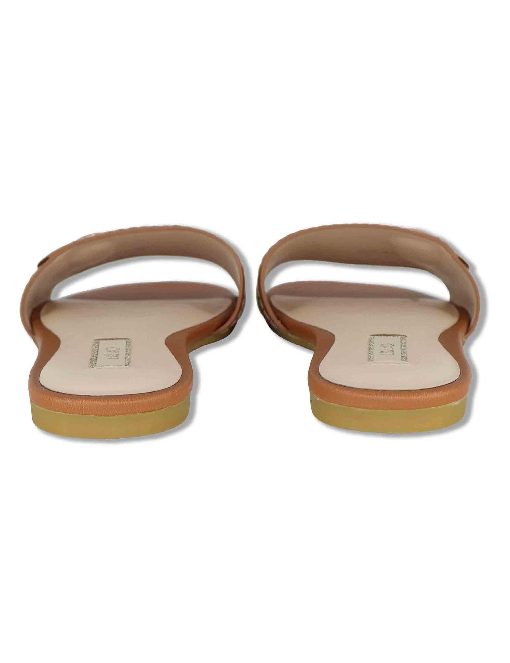 Sandali bassi donna in pelle cuoio con fibbia laterale e suola in gomma SANDY 03 SADDLE Liu-Jo 