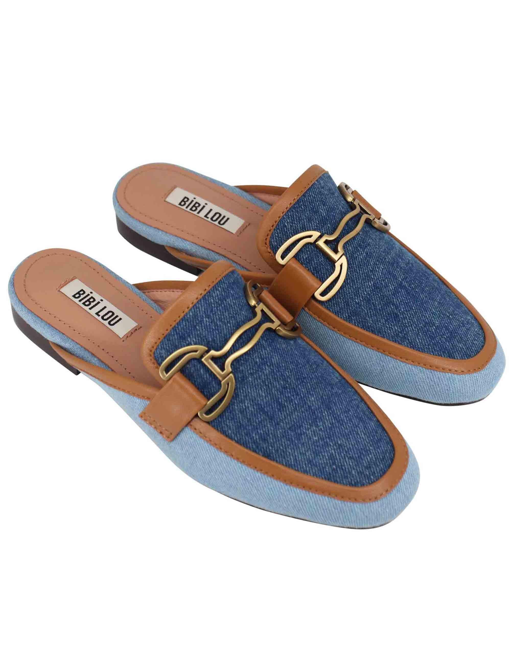 Sabot donna in canvas blu con morsetto brunito e tacco basso Vela 580Z67VK 608 Bibi Lou 