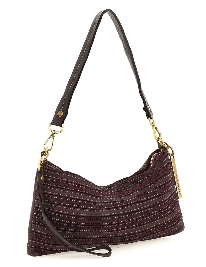 Borsa donna a spalla Nora in pelle e camoscio prugna multiriga con tracolla L012960ND X2917 C3507 Caterina Lucchi 