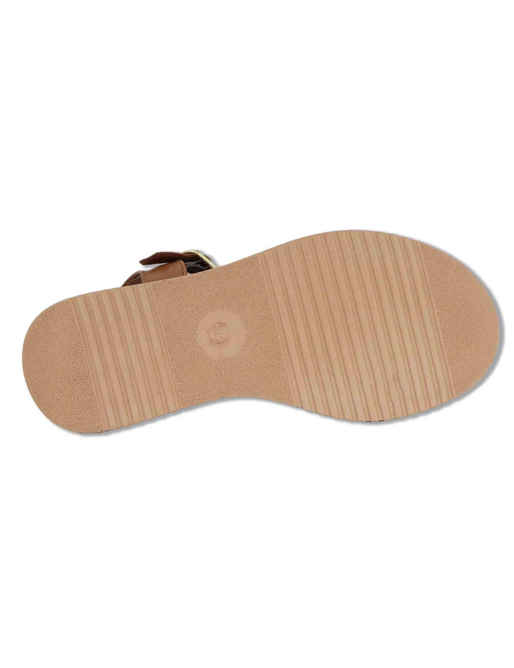 Sandali donna in pelle cuoio con cinturino alla caviglia e zeppa medio SP230935 014 Spatarella 