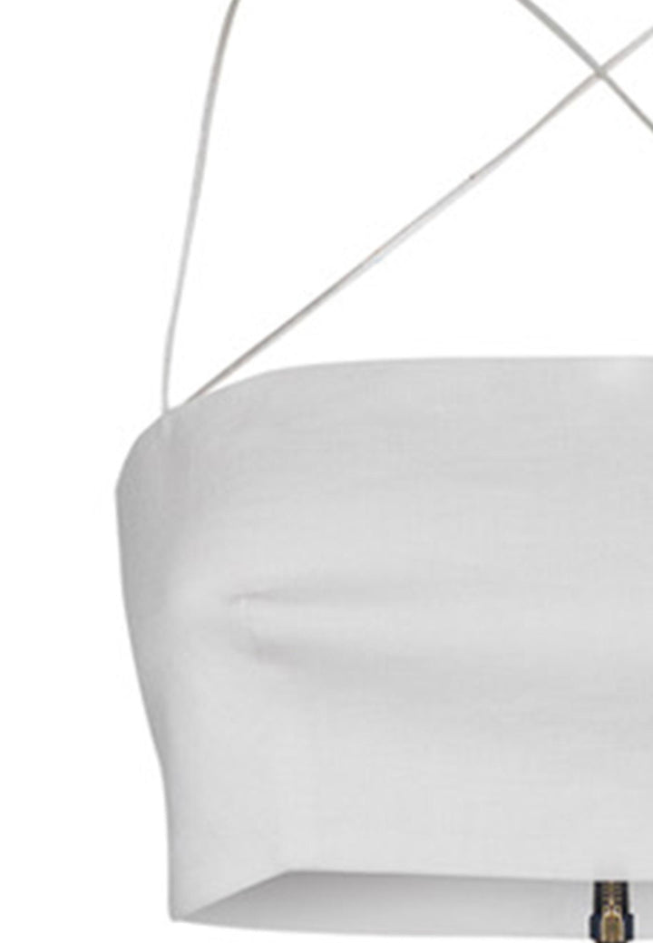 Top crop donna in lino bianco con spalline incrociate THE NIKI LINUM 001 Nineminutes 