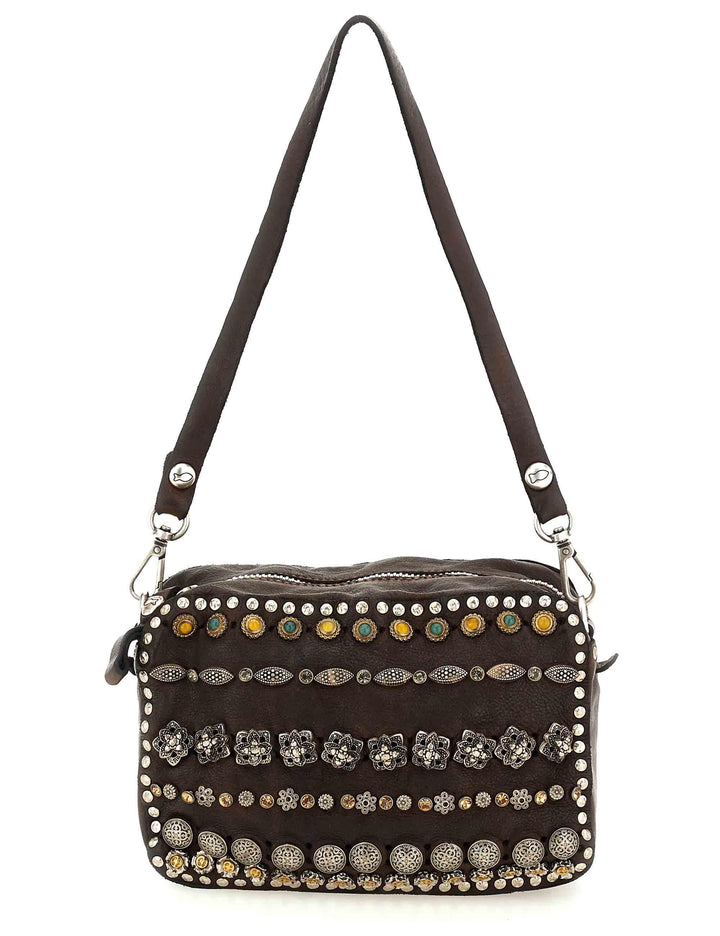 Borse donna Kate in pelle marrone con borchie e doppie tracolle C001080ND X2983 C1501 Campomaggi 