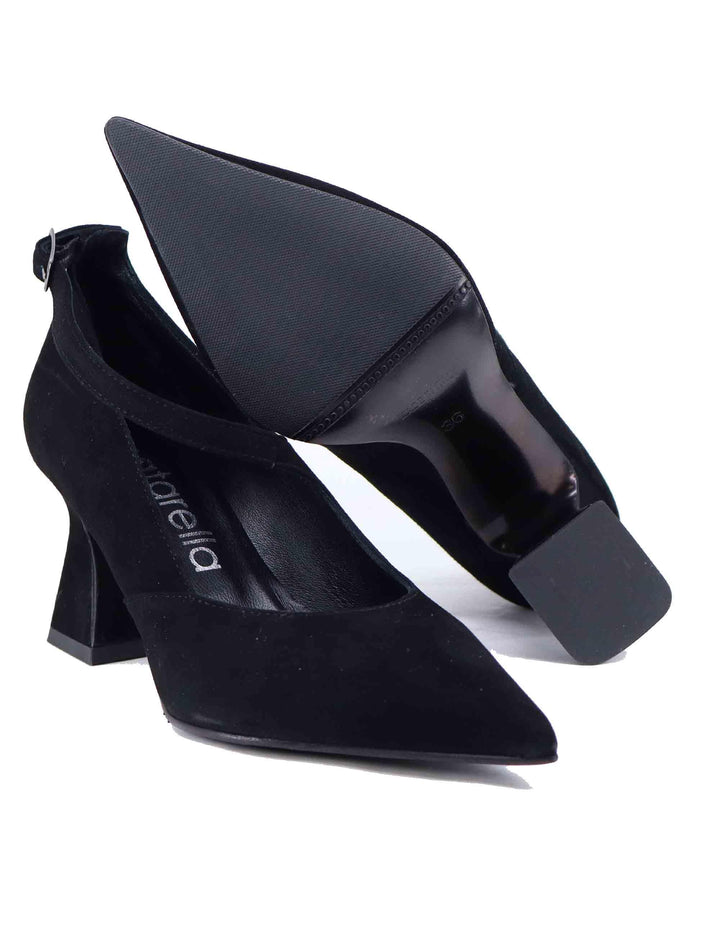 Decollete donna in camoscio nero con tacco alto SP1058 001 Spatarella 