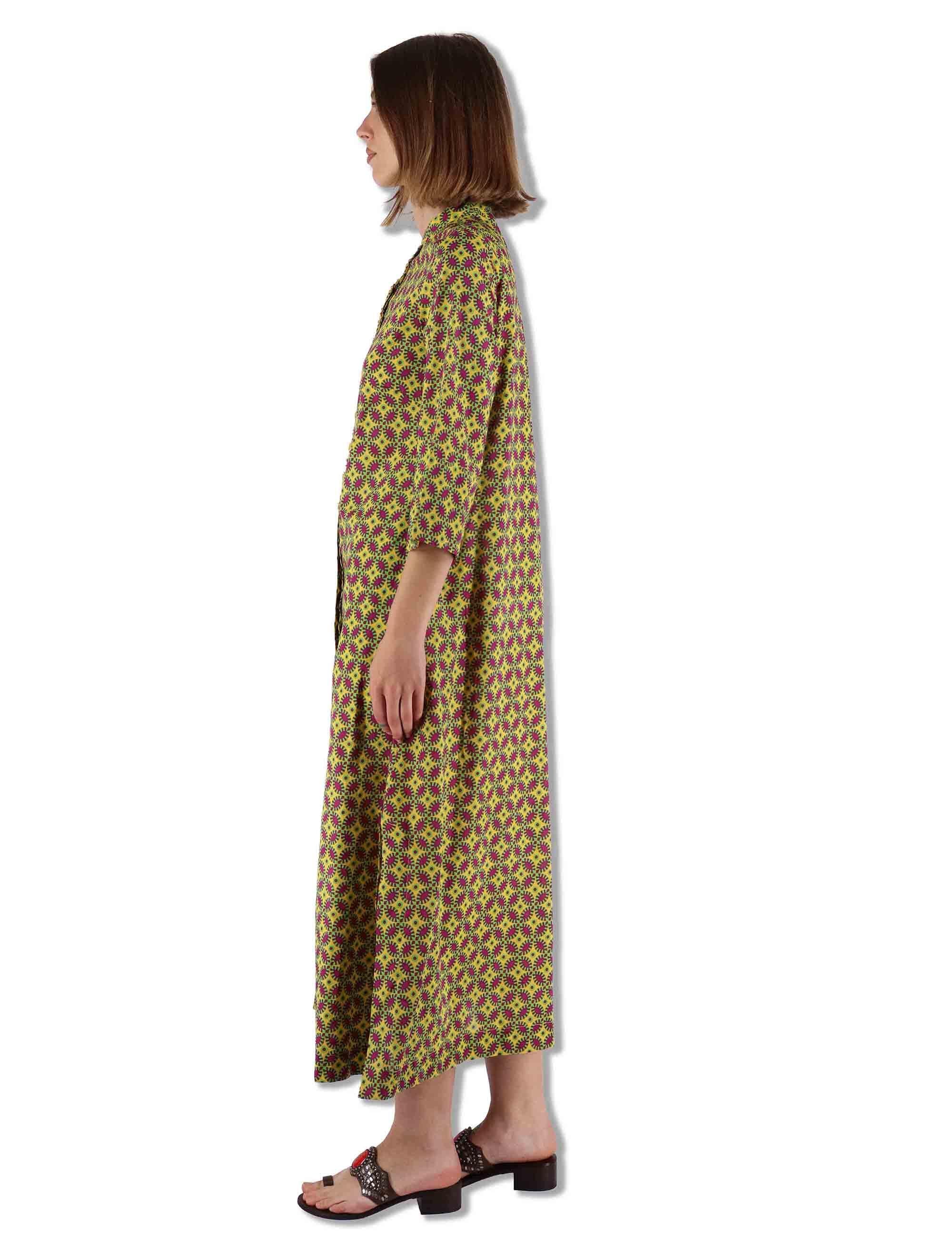 Abiti lunghi donna Floral Spin in cotone verde fantasia e maniche lunghe JF669915215 B7003 Maliparmi 