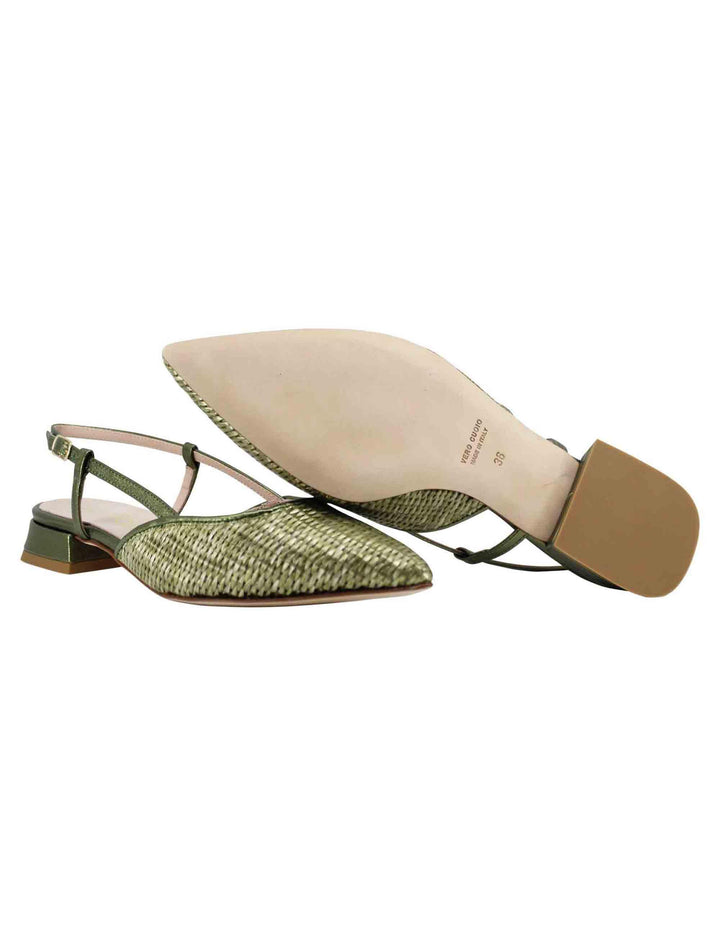 Decollete slingback donna in rafia verde con riporti in pelle verde e tacco basso SPX1416P 005 Spatarella 