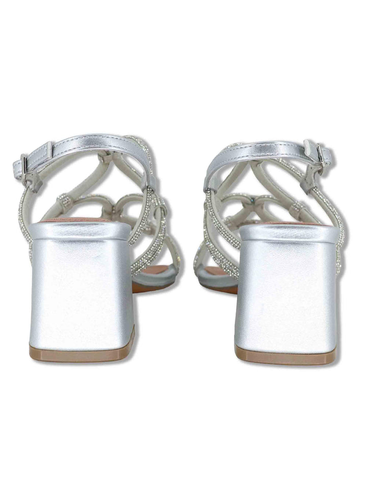 Sandali donna in pelle argento con strass e tacco medio Quail 958Z00HG 01-PLATA Bibi Lou 