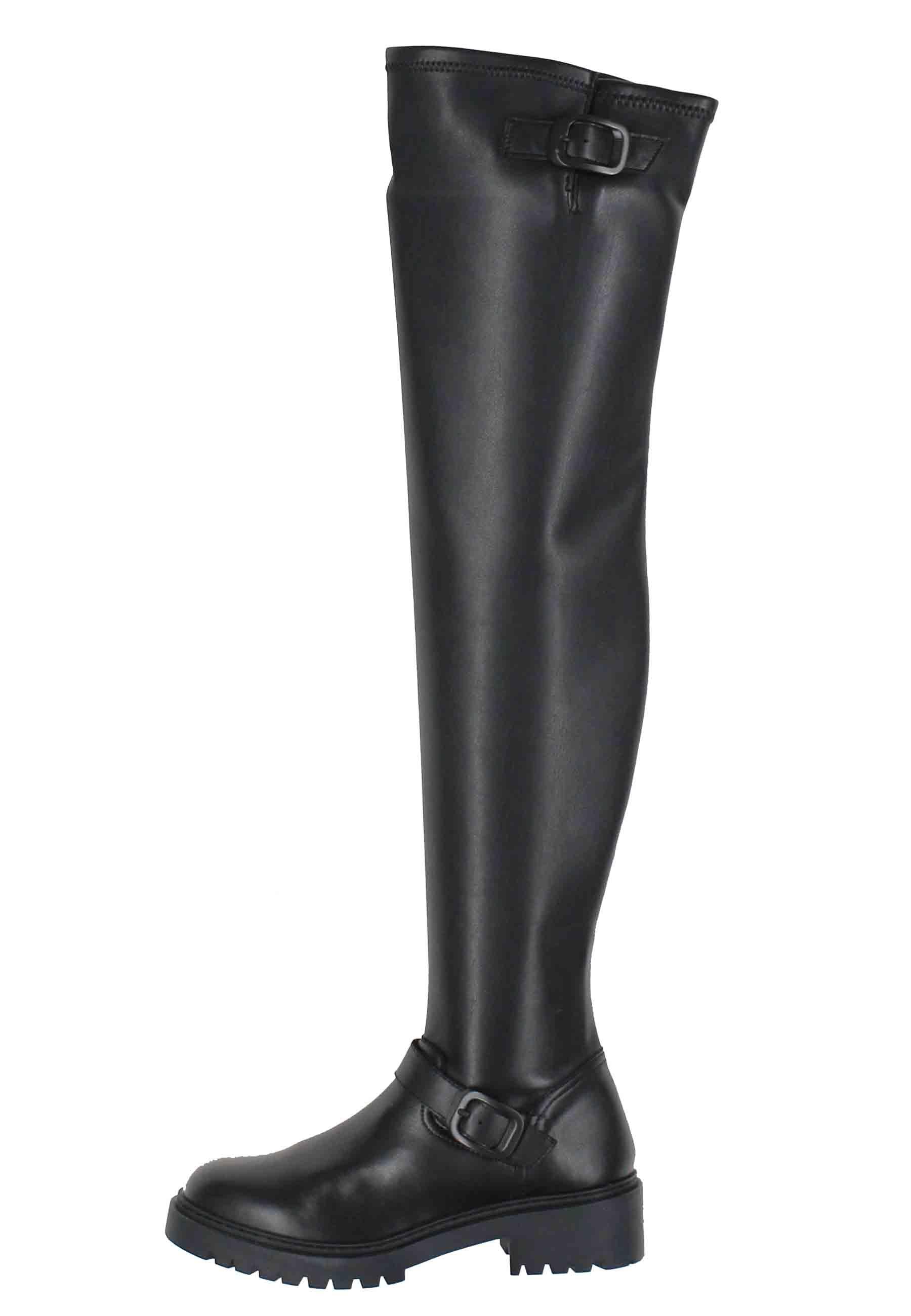 Stivali con gambale alto donna in pelle nera e suola carrarmato GASOL STN BLACK Unisa 