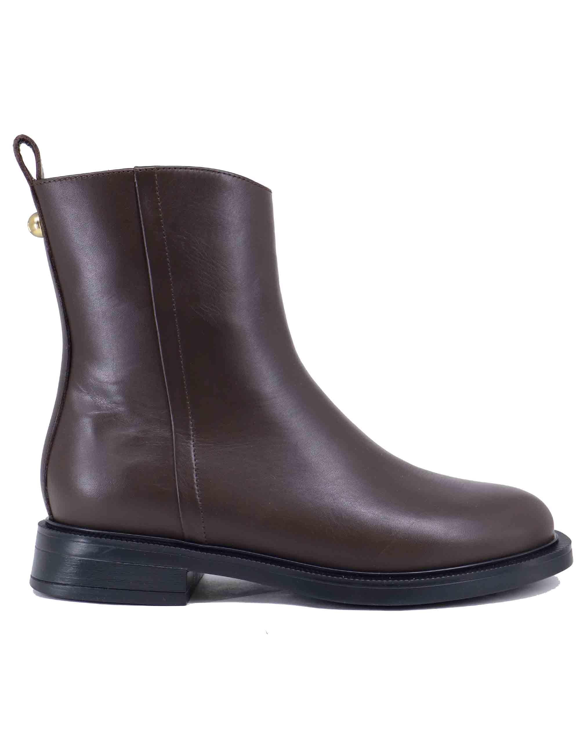 Stivaletti donna in pelle marrone con tacco basso CARLA 09 014 Lorenzo Mari 