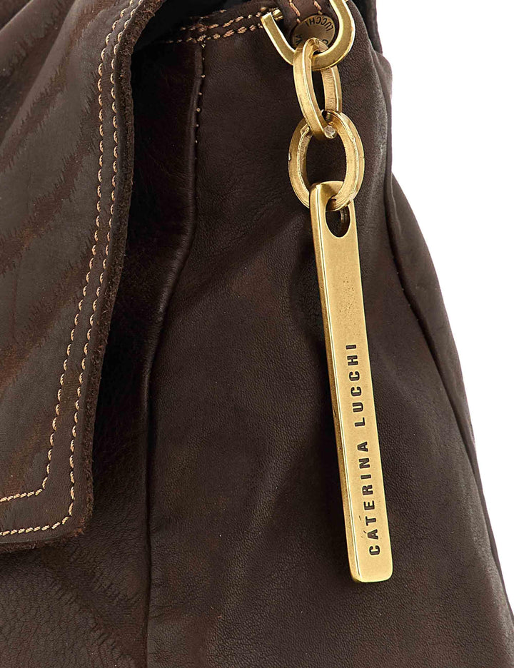 Borsa grande da donna a spalla Maria in pelle marrone laserata tinta in capo L012740ND X2913 C1501 Caterina Lucchi 