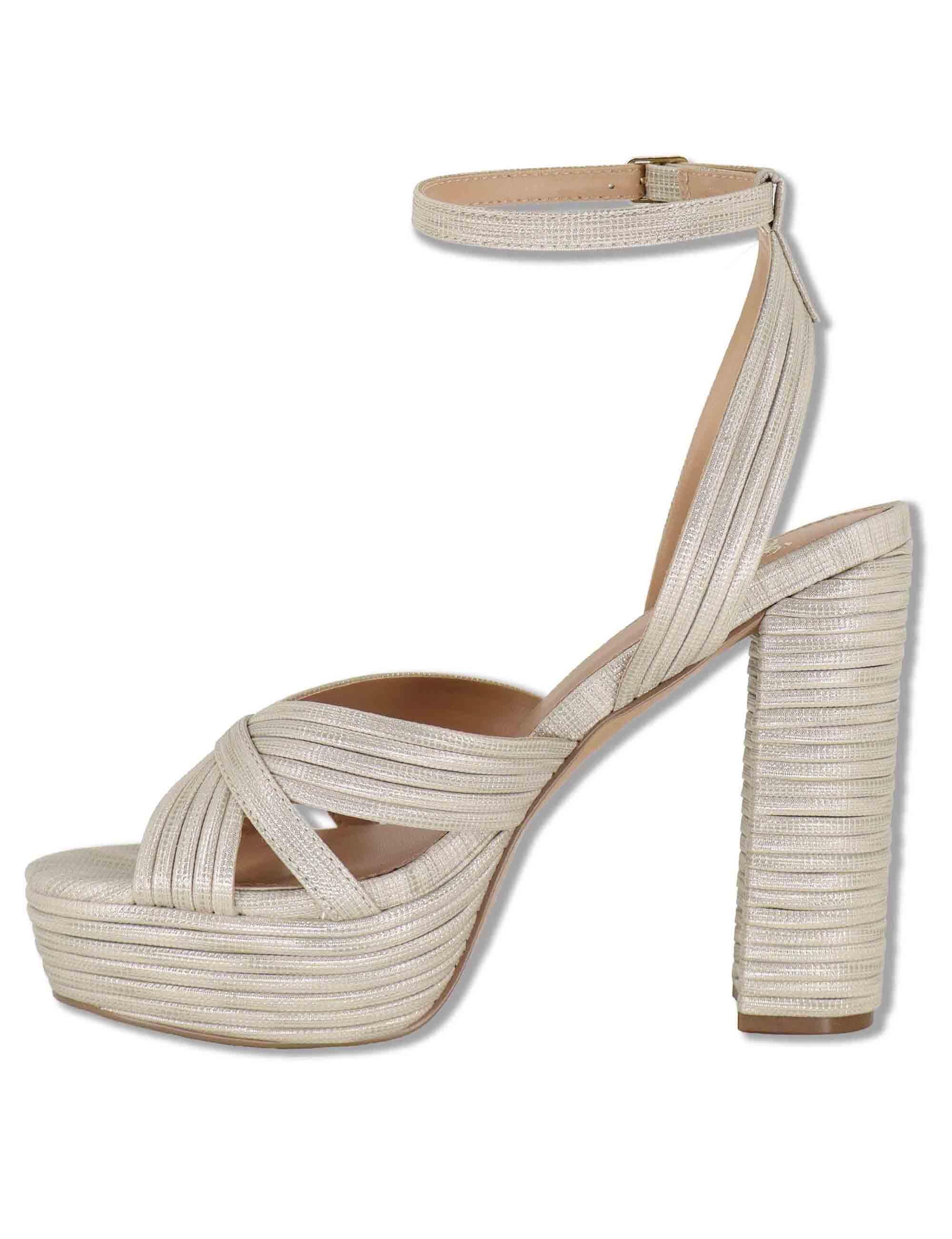 Sandali donna in rafia laminata beige con tacco alto plateau e cinturino W4700832 673Z Exe 