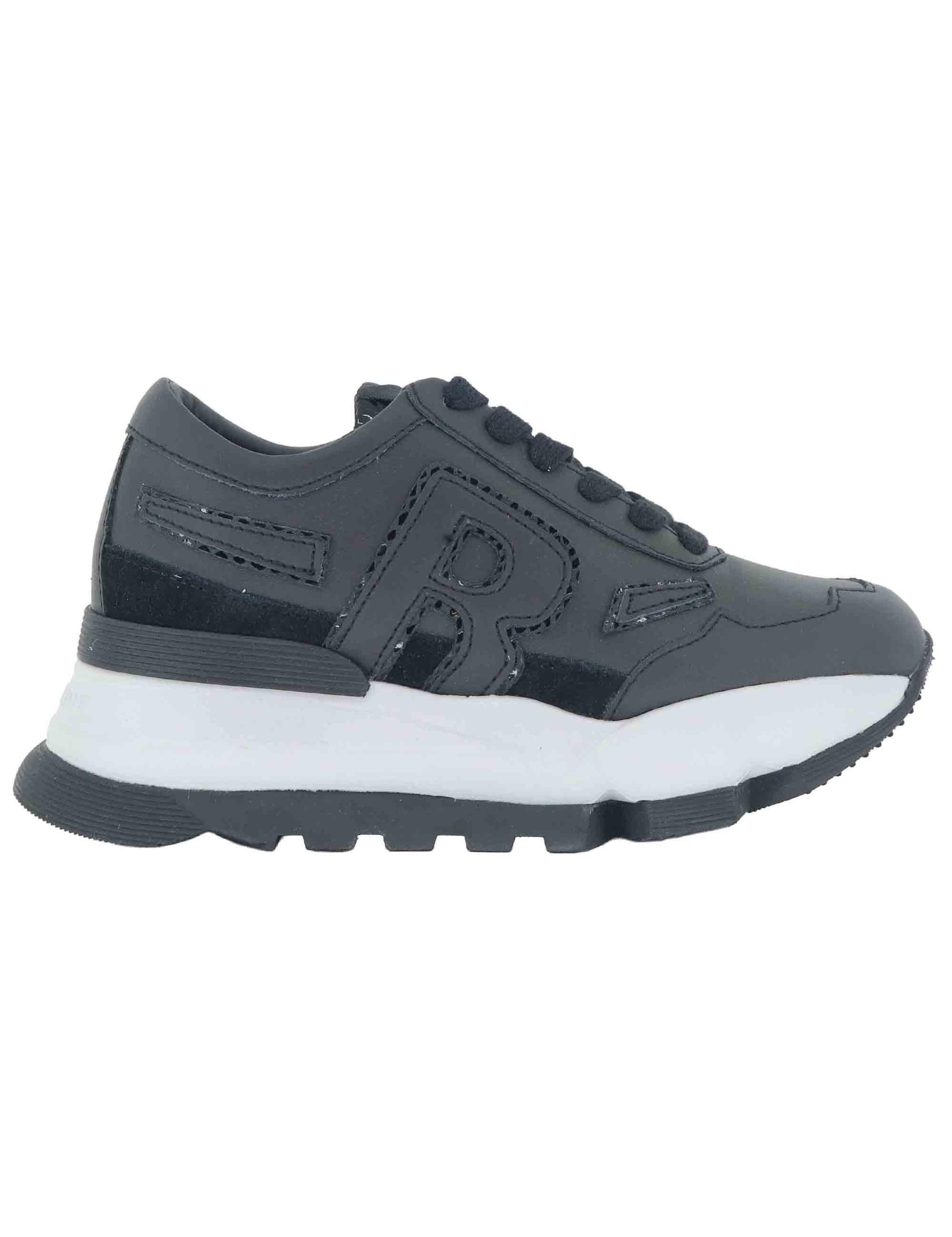 Sneakers donna in pelle nera con zeppa alta in gomma 0304-84501 1 Ruco Line 
