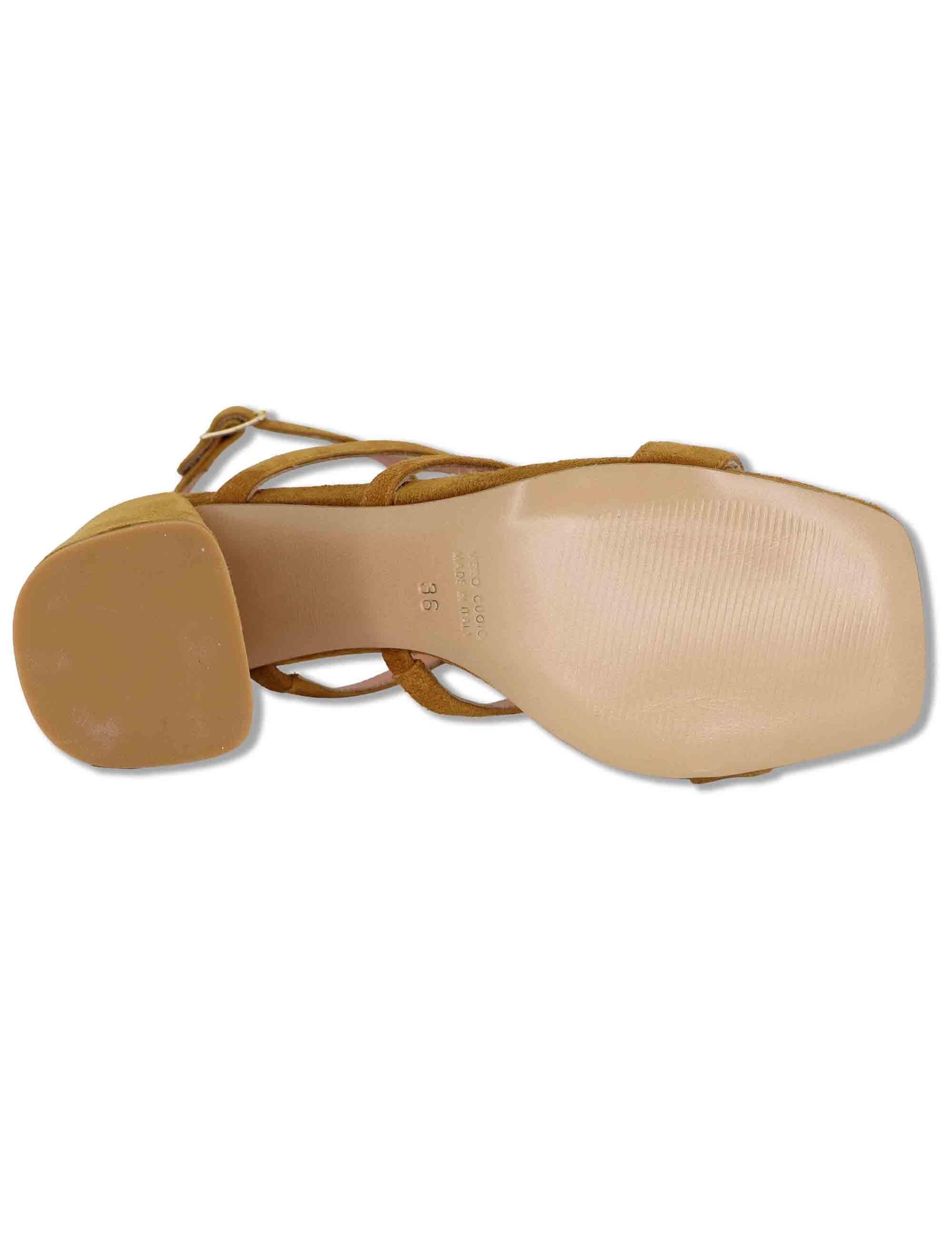 Sandali donna in camoscio cuoio con tacco alto e cinturino alla caviglia SP2523 014 Spatarella 