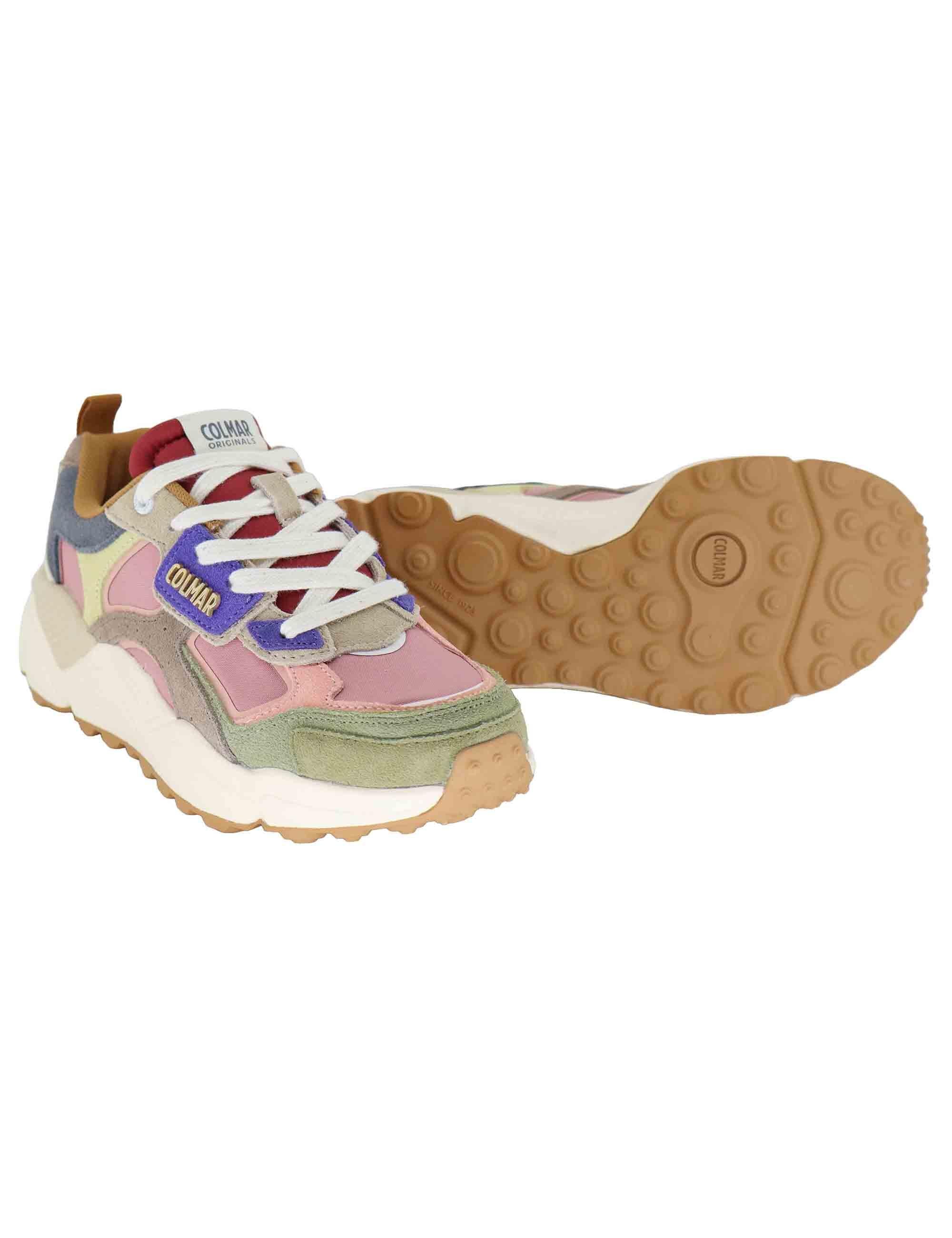 Sneakers donna in pelle e tessuto rosa con suola alta GARNER FLASHY 126 Colmar 